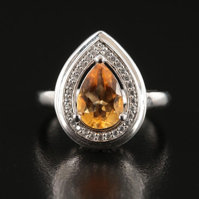 Sterling Citrine and White Sapphire Teardrop Ring