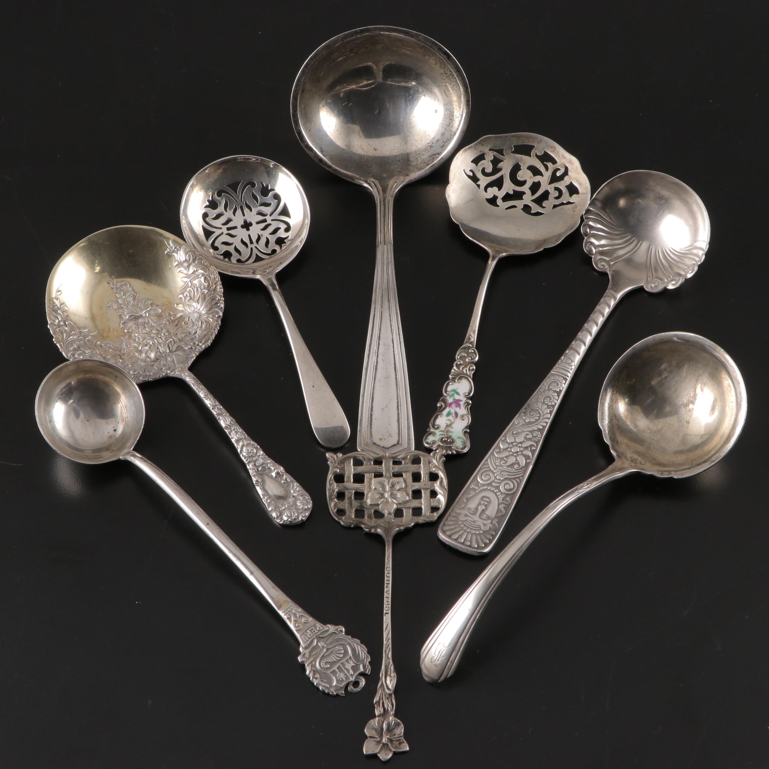 Sterling Silver and Silver Plate Utensils with Dutch 800 Silver Server