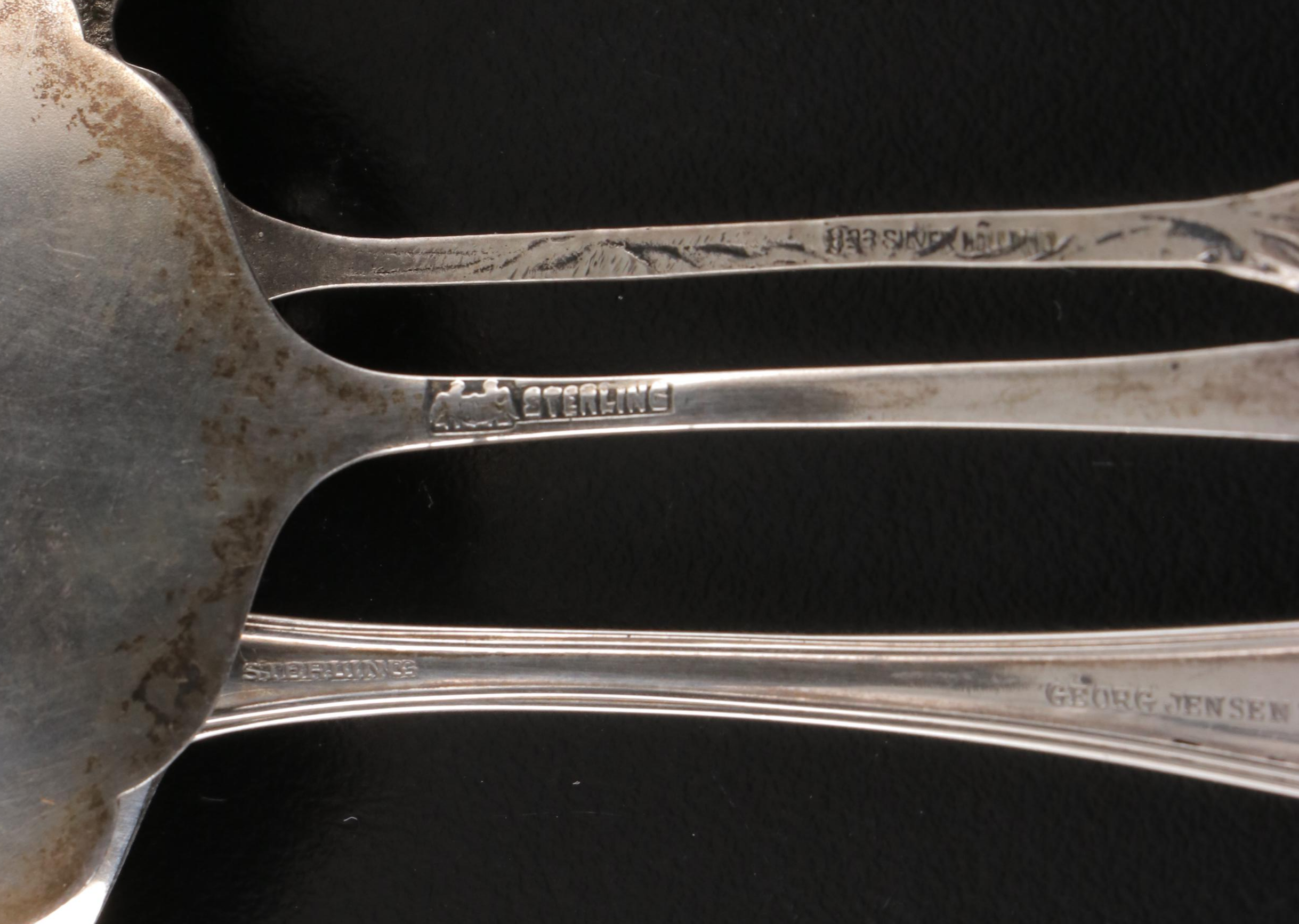 Sterling Silver and Silver Plate Utensils with Dutch 800 Silver Server