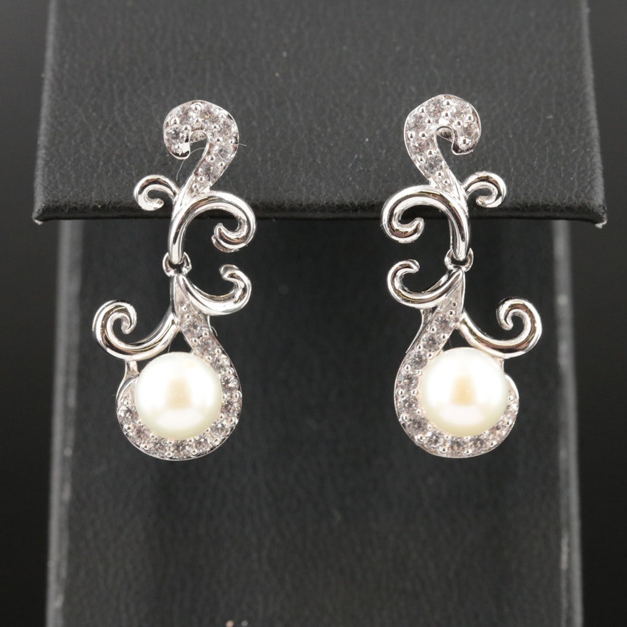 Sterling Pearl and White Sapphire Earrings
