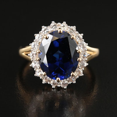Sterling Sapphire and Zircon Halo Ring