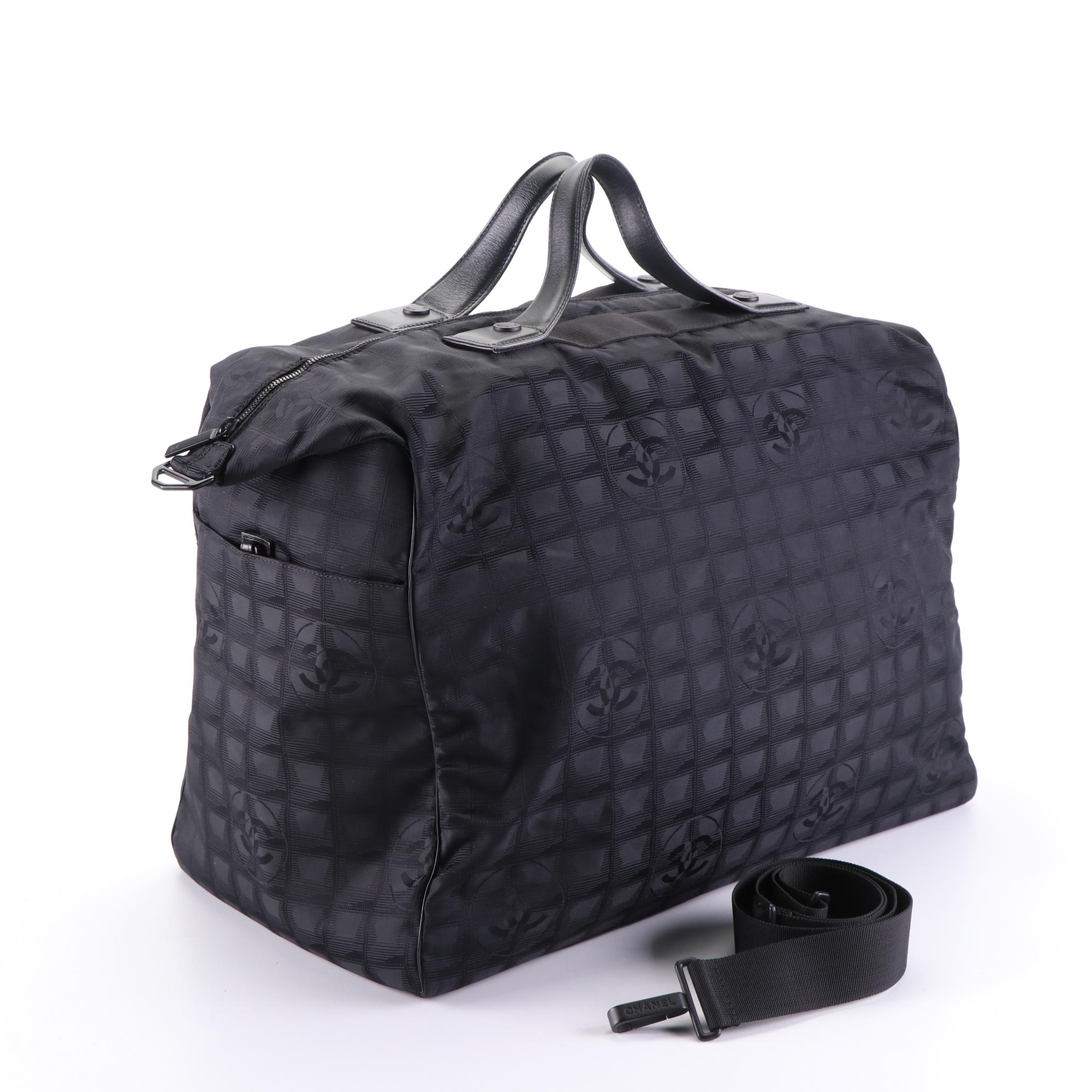 Chanel Travel Line Duffel Bag in Black CC Nylon Jacquard and Leather EBTH