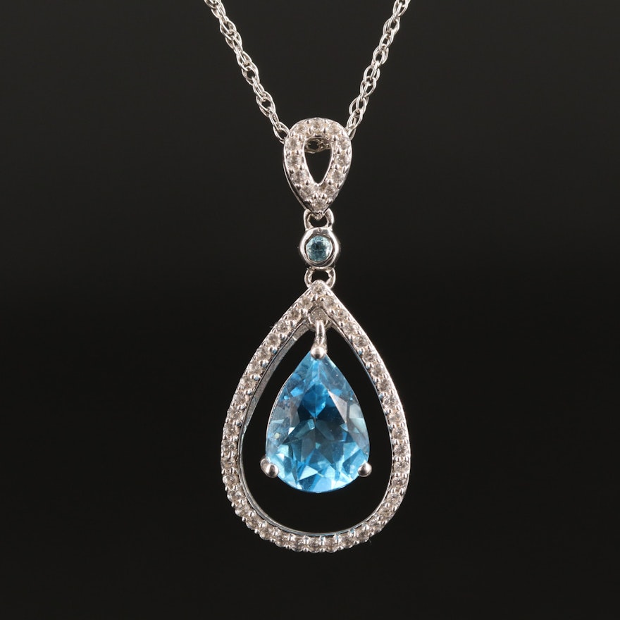 Sterling Swiss Blue Topaz and White Sapphire Teardrop Necklace