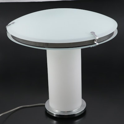 Frosted Glass and Chrome Saucer Table Lamp