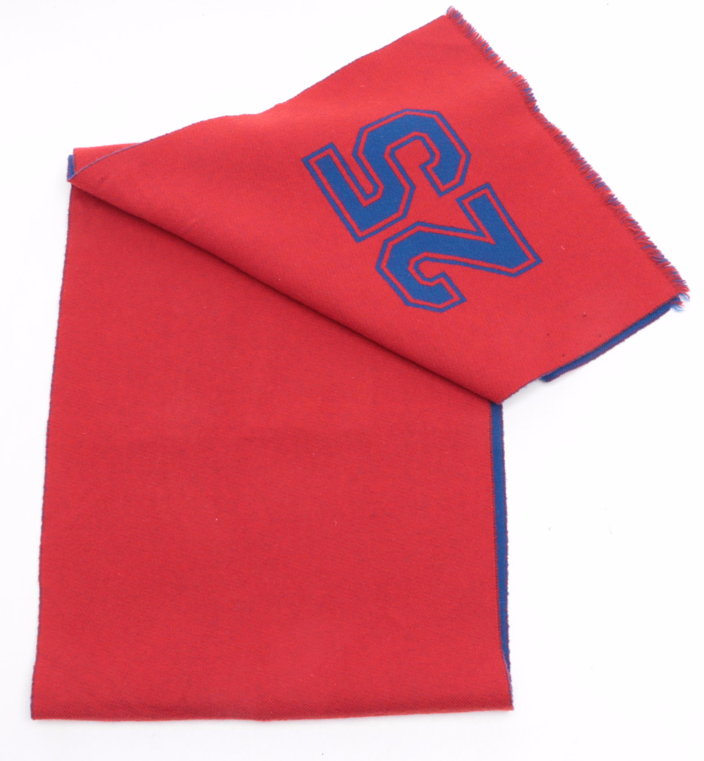 Gucci "L' Aveugle Par Amour" Tiger Jacquard Scarf in Red and Blue Wool
