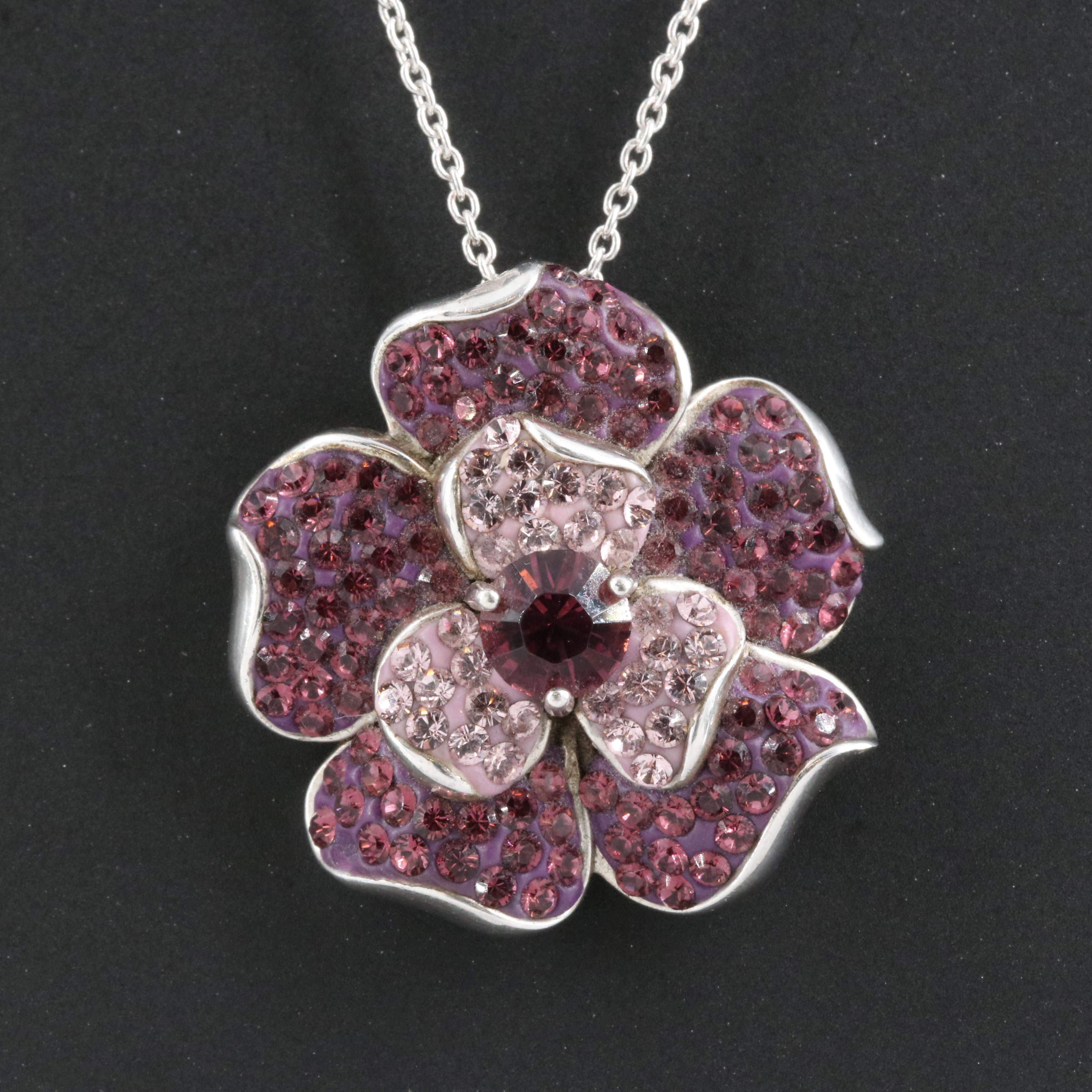 Sterling Glass Flower Necklace EBTH