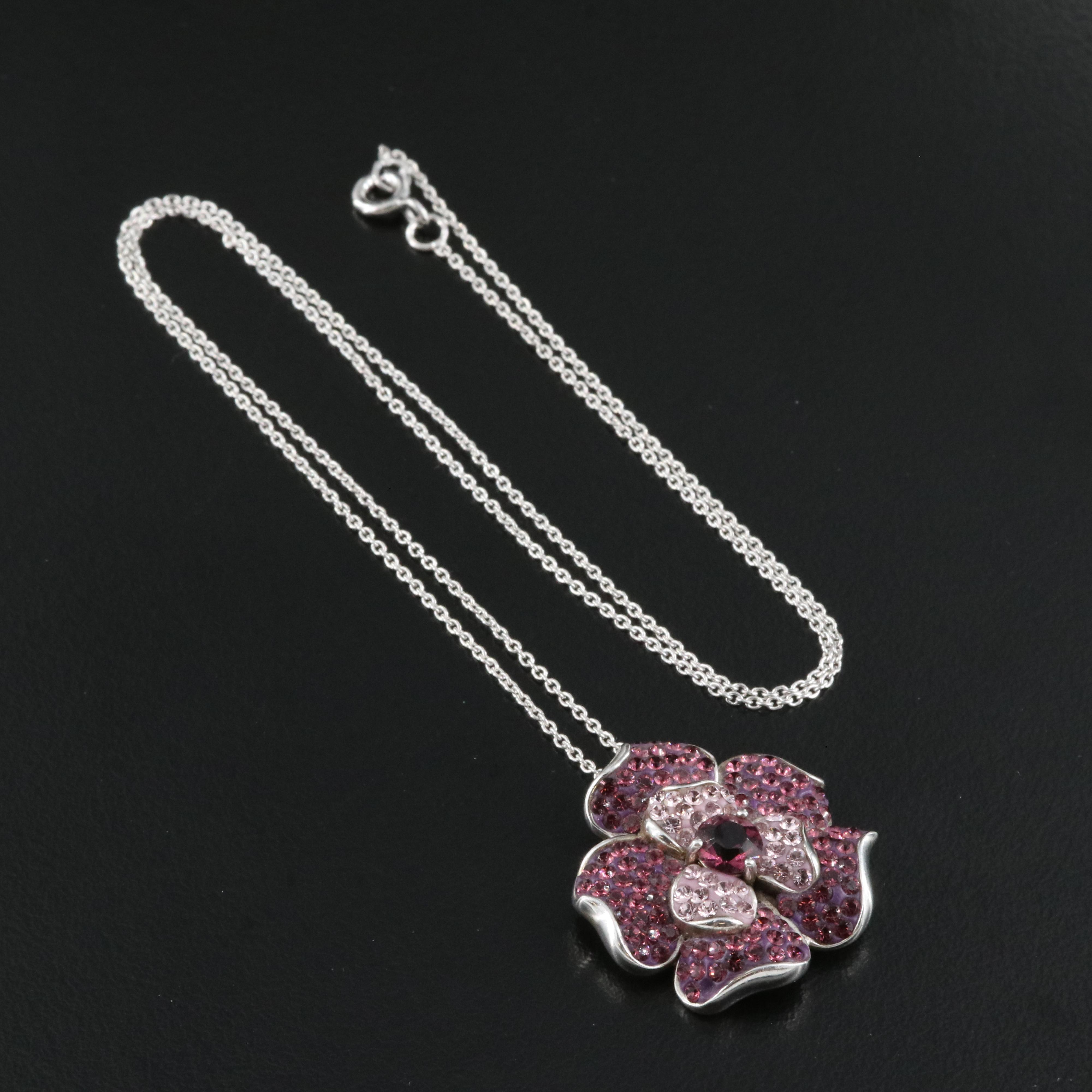 Sterling Glass Flower Necklace EBTH