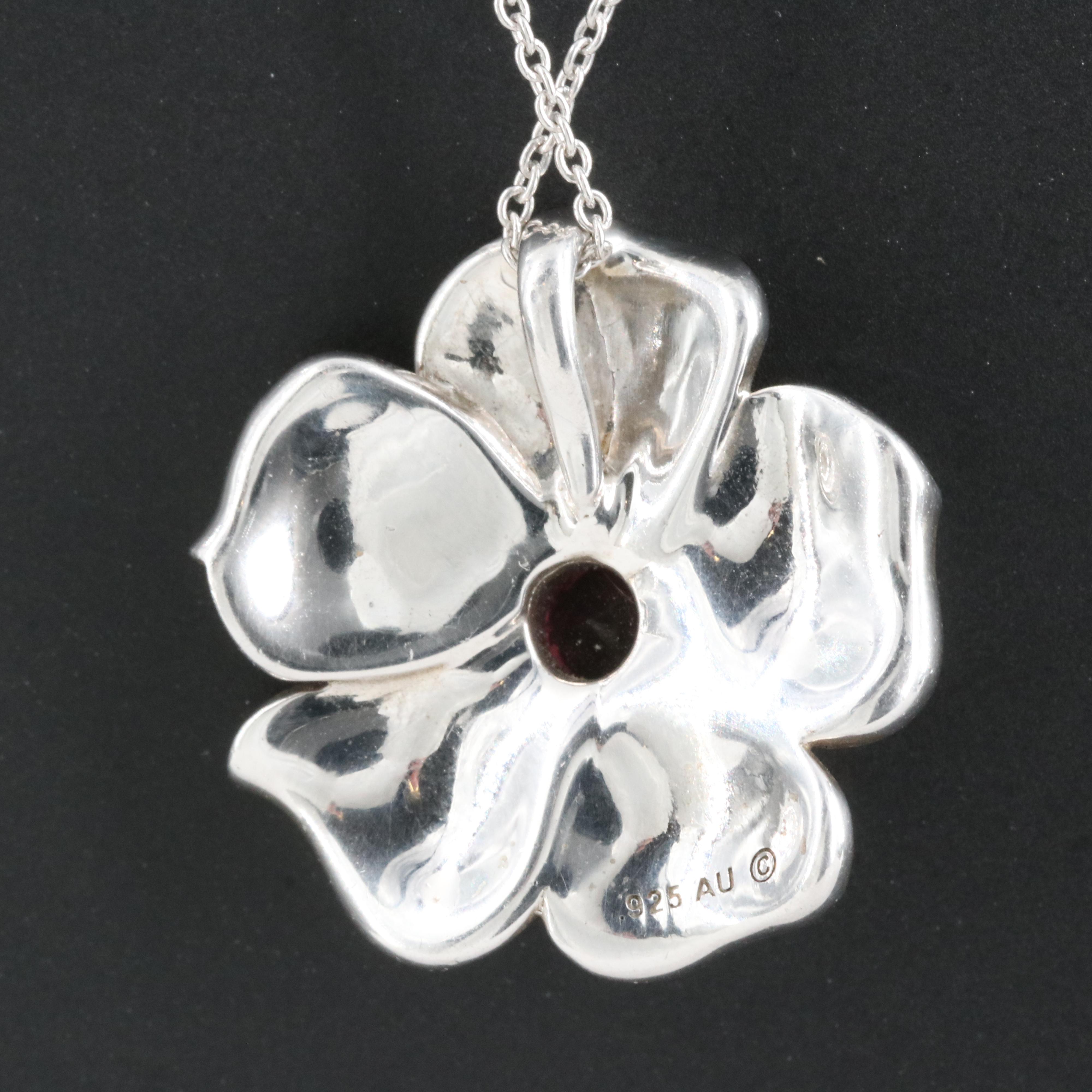 Sterling Glass Flower Necklace EBTH