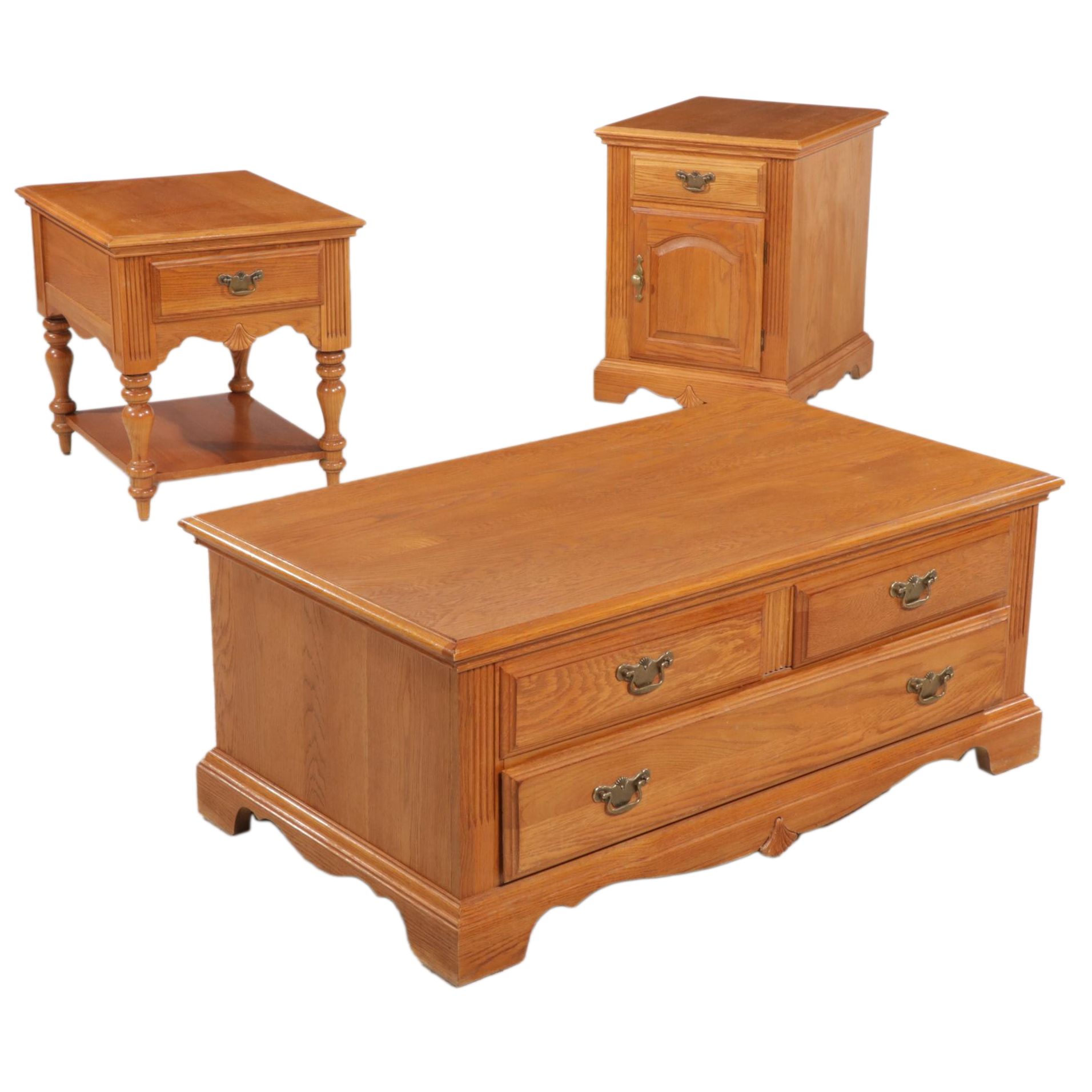 Riverside Oak End Table, Storage Side Table and ThreeDrawer Media