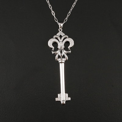 Sterling Diamond Fleur-de-Lis Key Necklace
