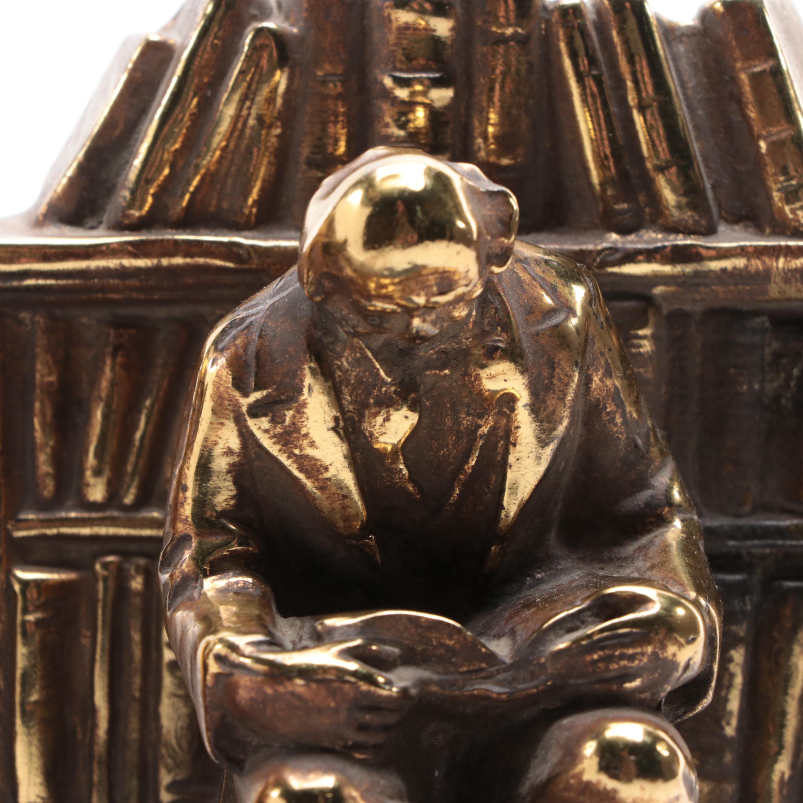 Gilt Metal Old Professor or Librarian Bookend, Early to Mid 20th
