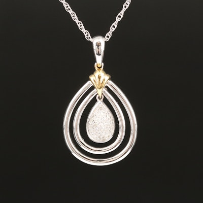 Sterling Diamond Teardrop Pendant Necklace with 14K Accent