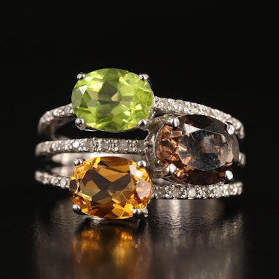 Sterling Peridot, Diamond and Gemstone Ring