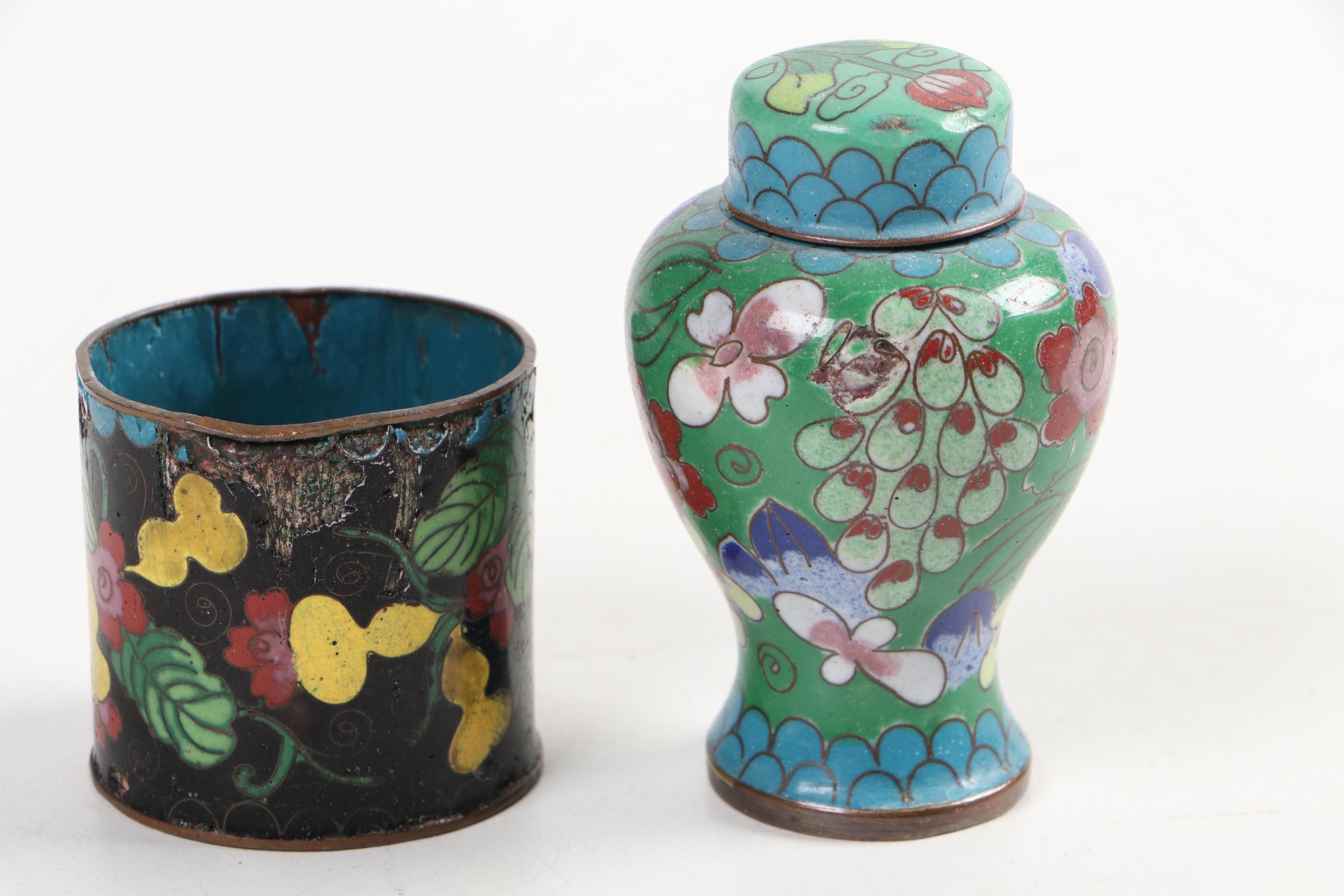 Chinese Cloisonné and Enameled Décor with Ceramic Figurines EBTH
