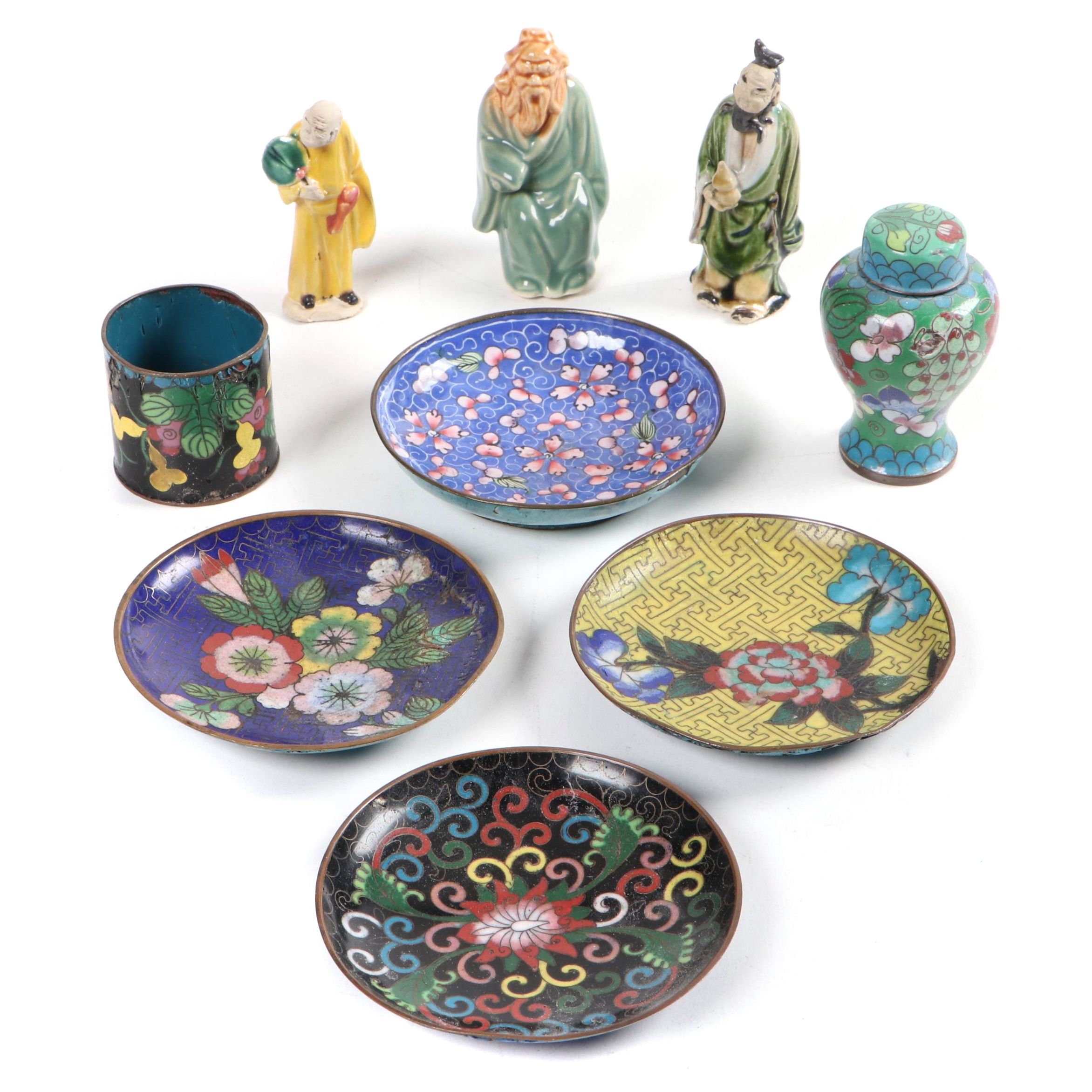 Chinese Cloisonné and Enameled Décor with Ceramic Figurines EBTH