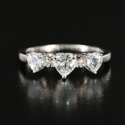 Sterling Aquamarine and Diamond Ring