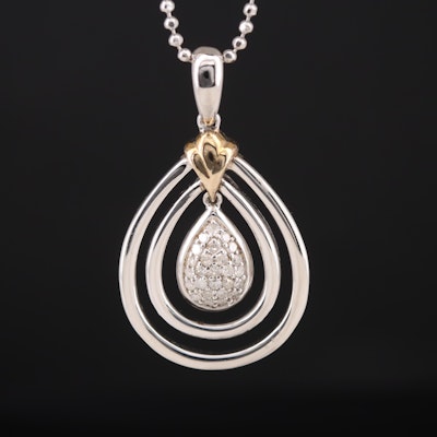 Sterling Diamond Pendant Necklace with 14K Accent
