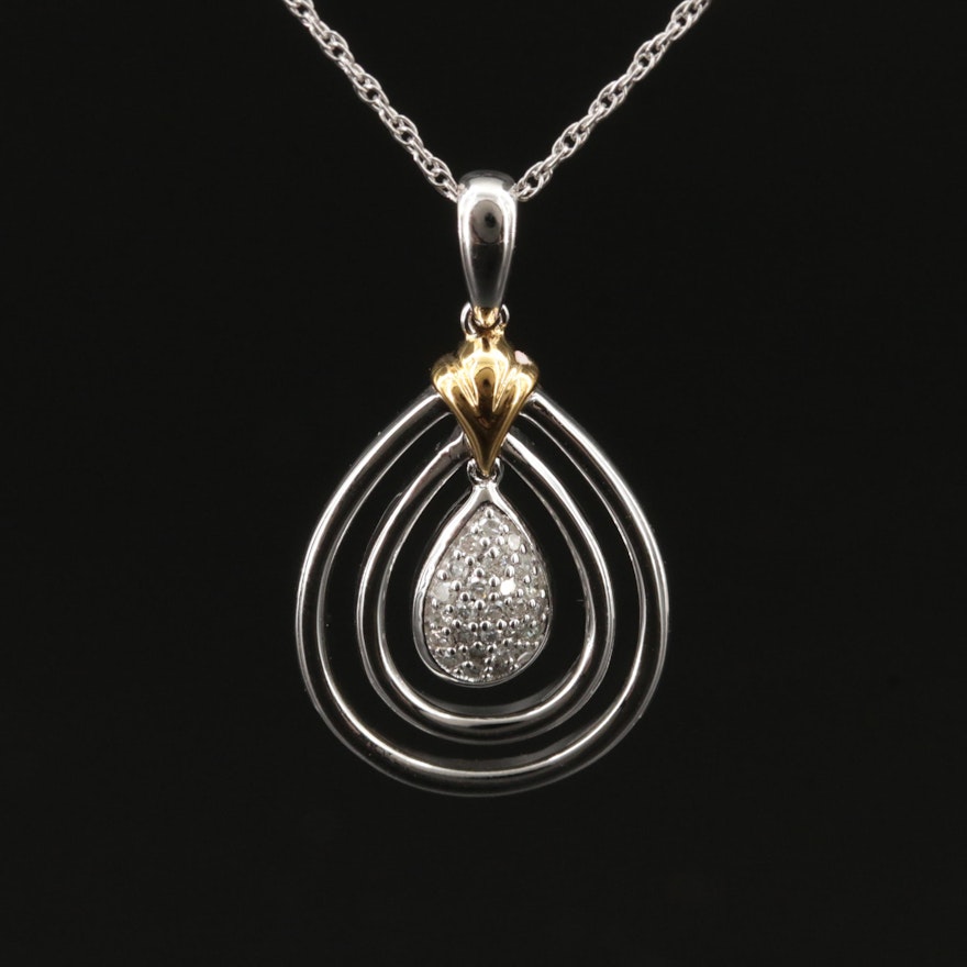 Sterling Diamond Necklace with 14K Accent