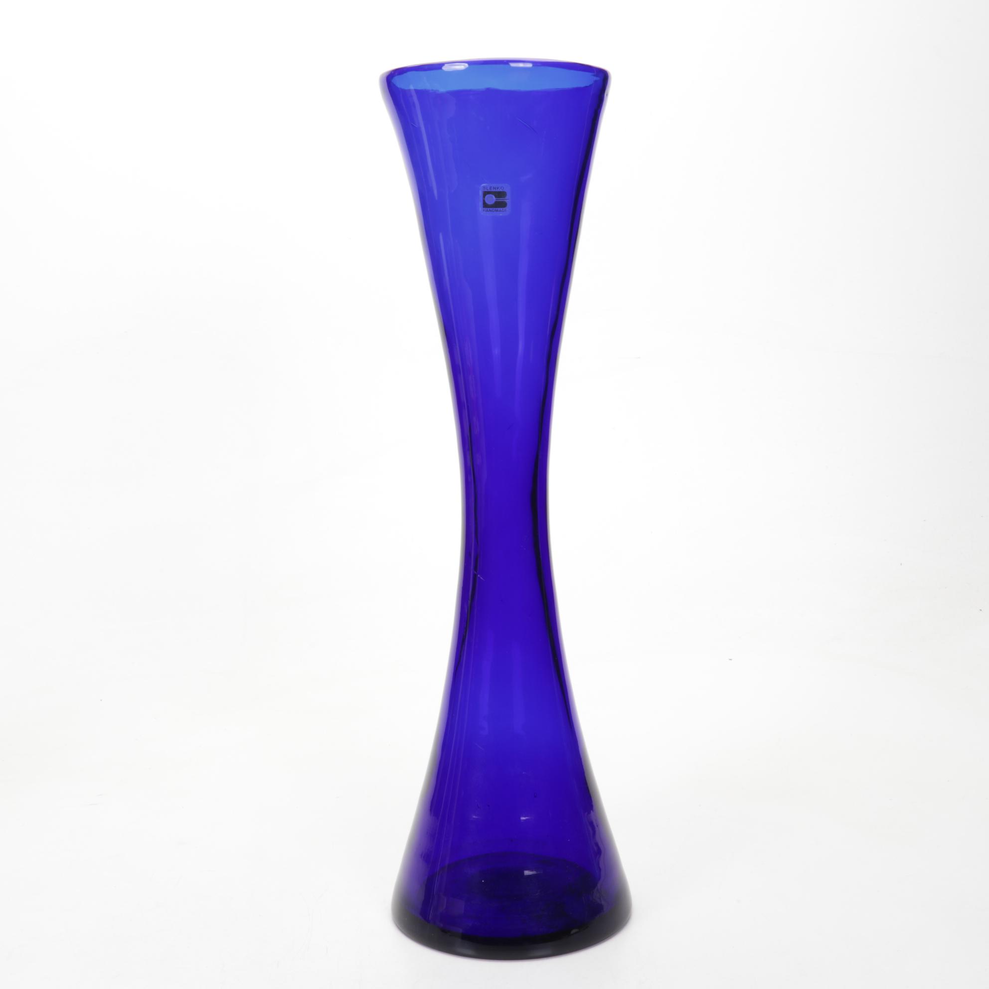 Pair of Blenko Oversize Cobalt Glass Vases EBTH