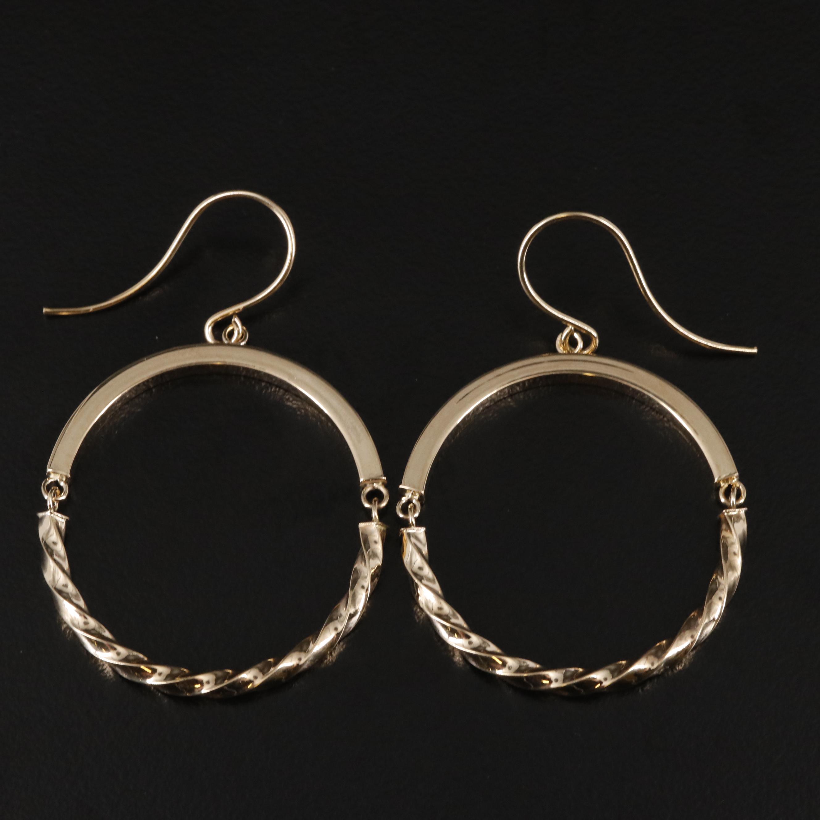 14K Dangle Textured Hoop Earrings EBTH