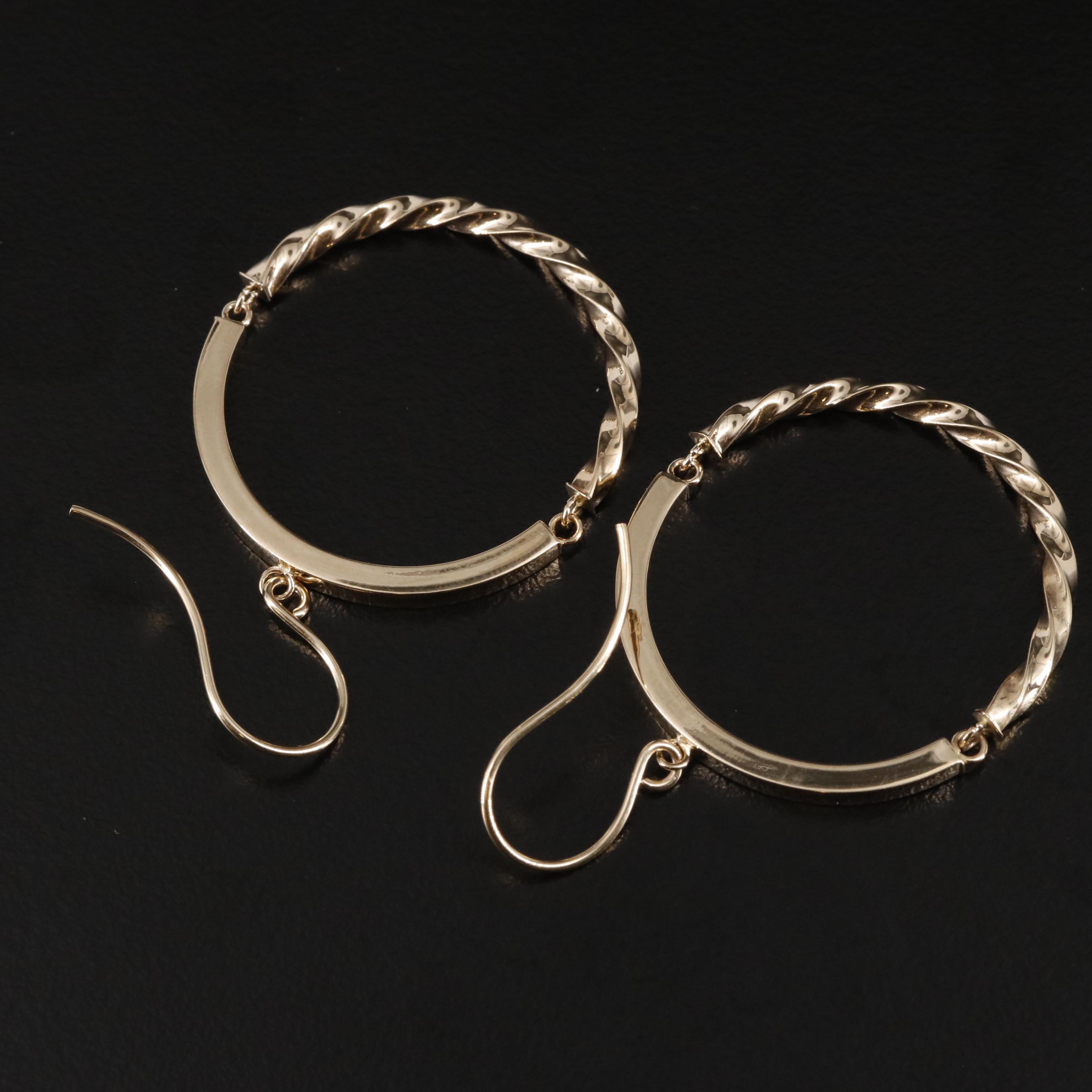 14K Dangle Textured Hoop Earrings EBTH