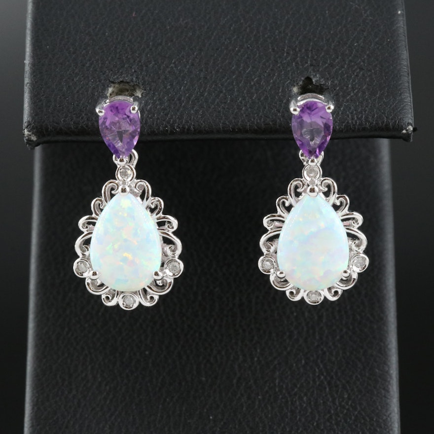 Sterling Opal and Amethyst Earrings