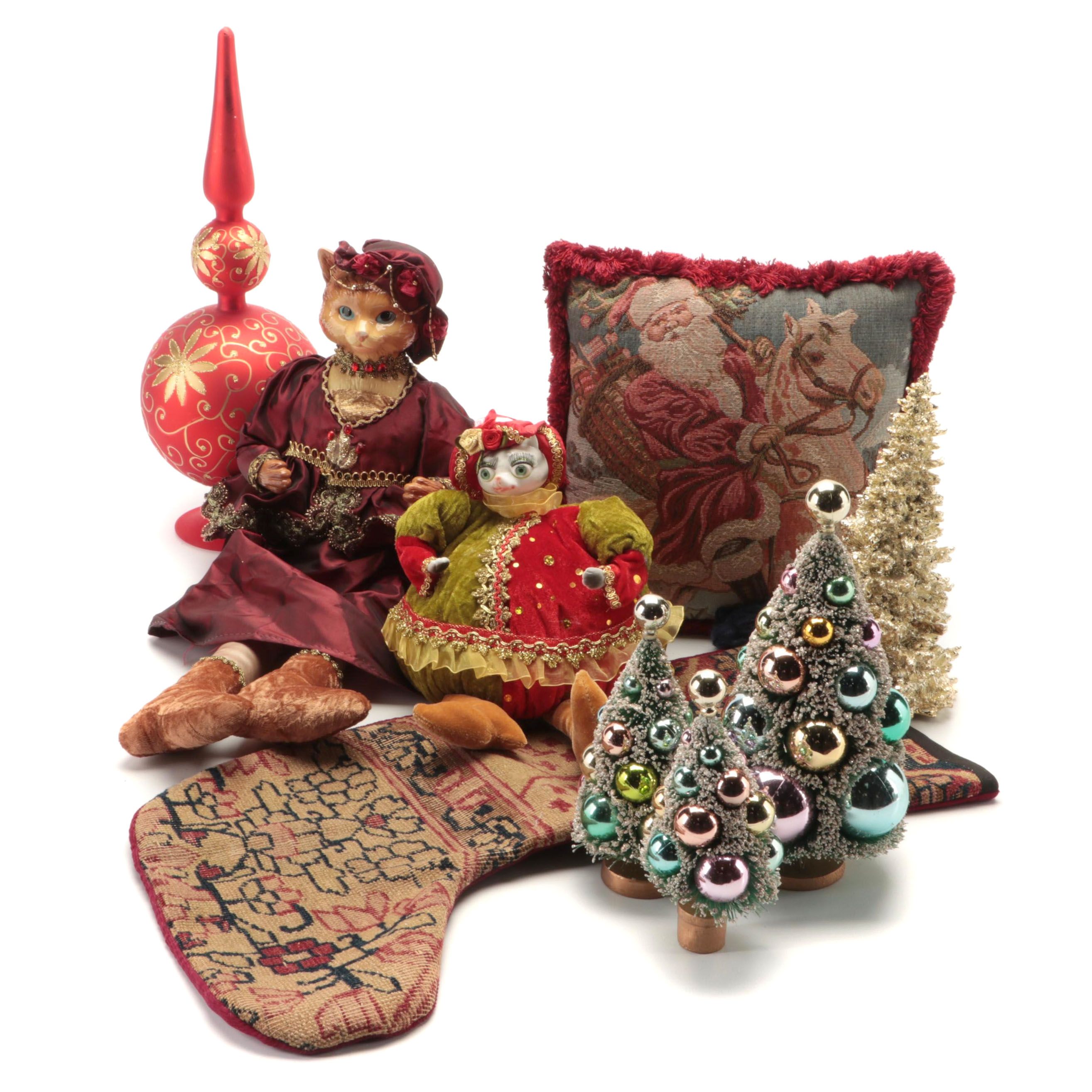 Blown Glass Tree Topper, Bottle Brush Trees and Other Christmas Decor