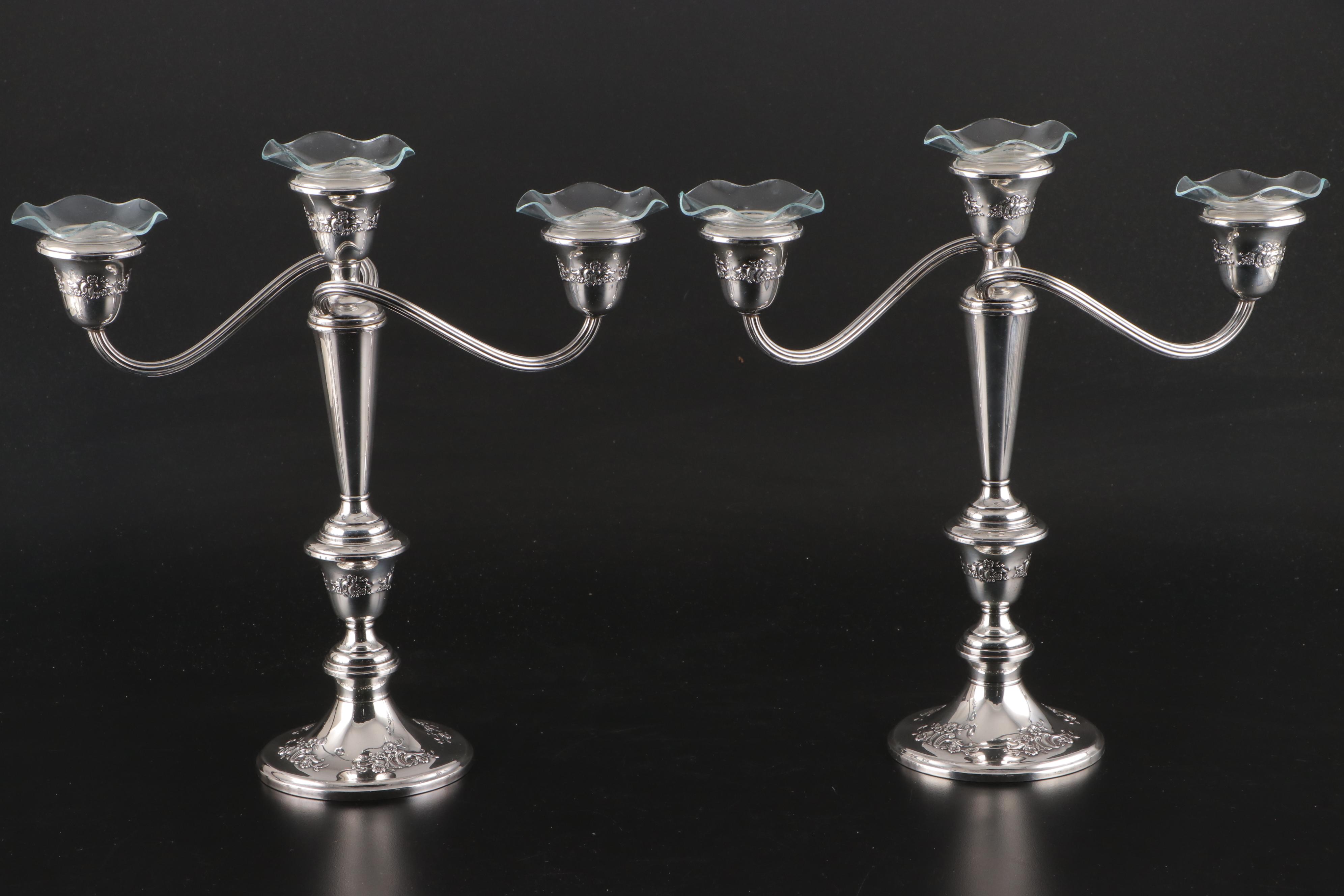 Gorham "Victorian" Chased Sterling Silver Candelabras and Candle