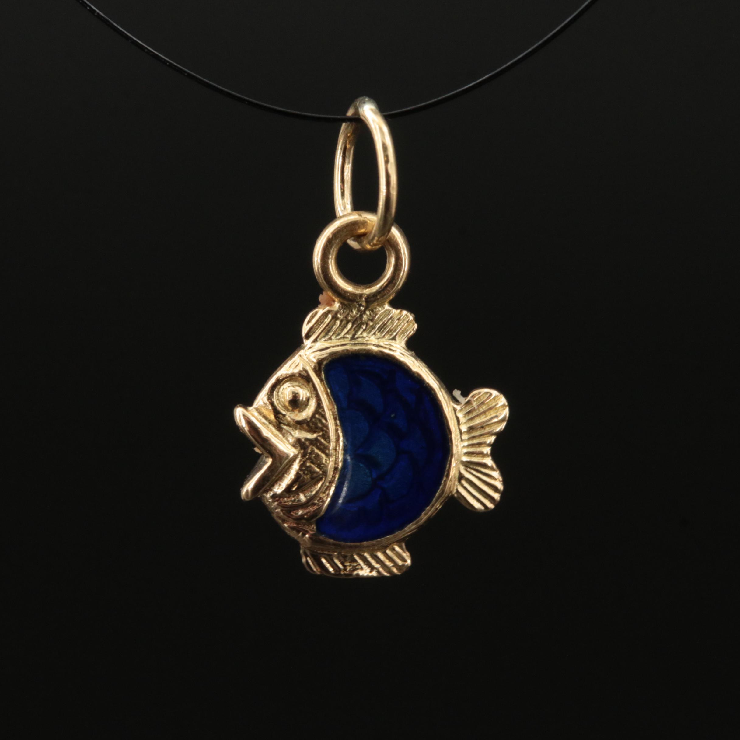 14K Guilloché Enamel Fish Pendant EBTH