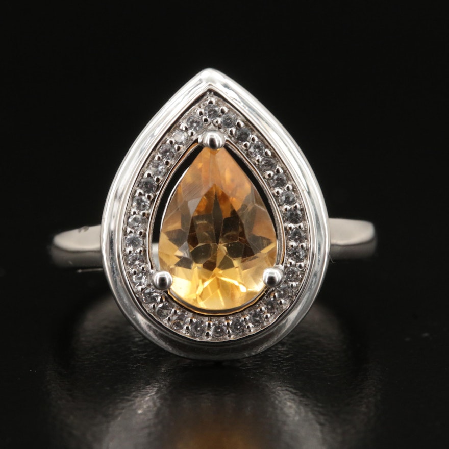 Sterling Citrine and Sapphire Teardrop Ring