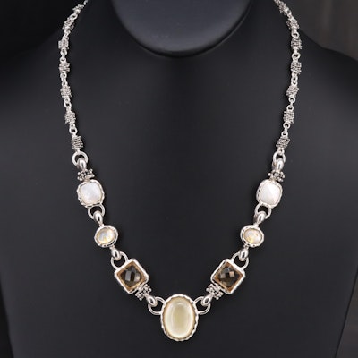 Michael Dawkins Sterling Mother-of-Pearl and Gemstone Necklace