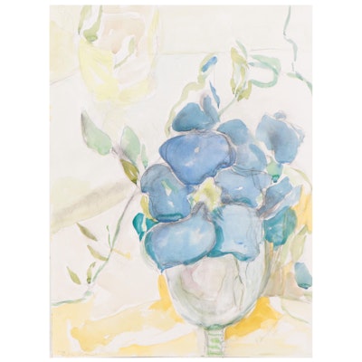 Carol Imes-Luscombe Watercolor Painting of Floral Still Life "Blue Vine," 2015