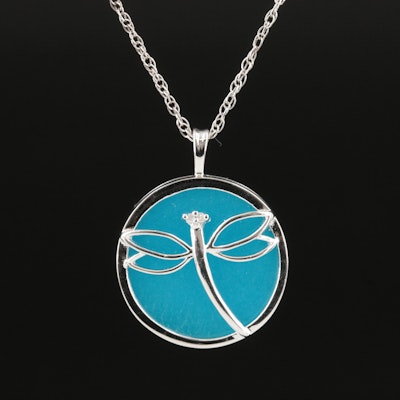 Sterling Quartzite and Diamond Dragonfly Pendant Necklace