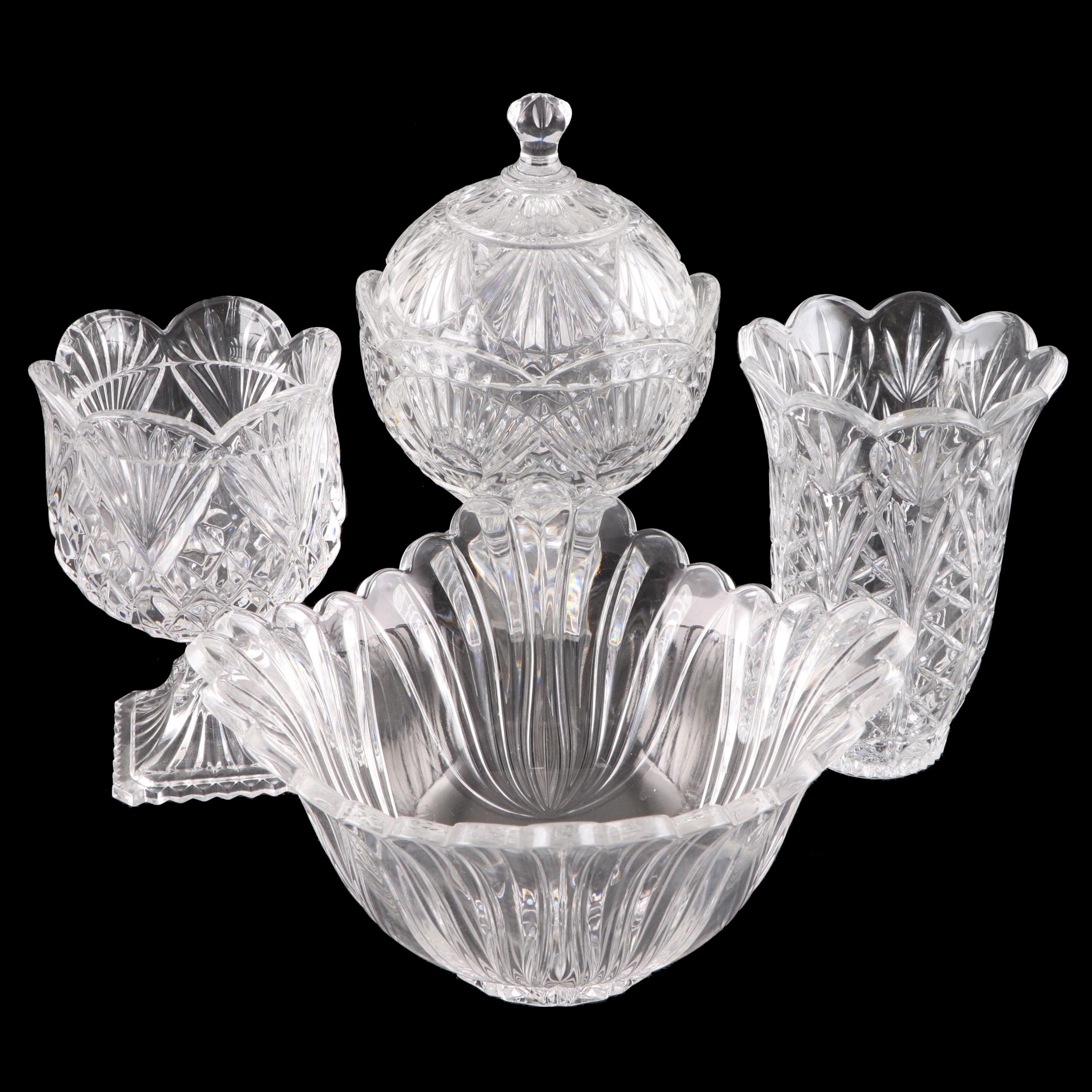 Pressed Glass Vases with Lidded Compote and Bowl EBTH