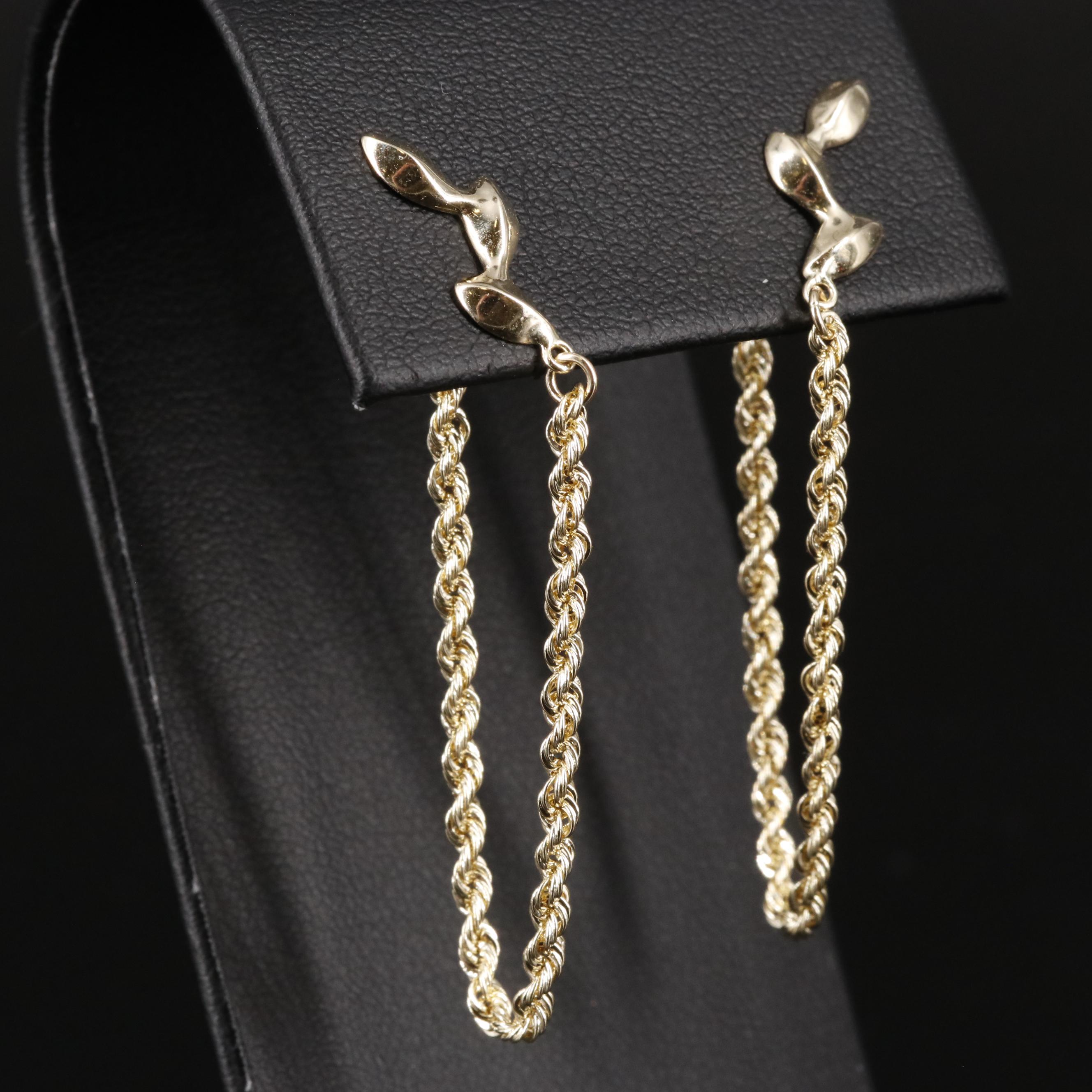 10K French Rope Chain Drop Earrings EBTH