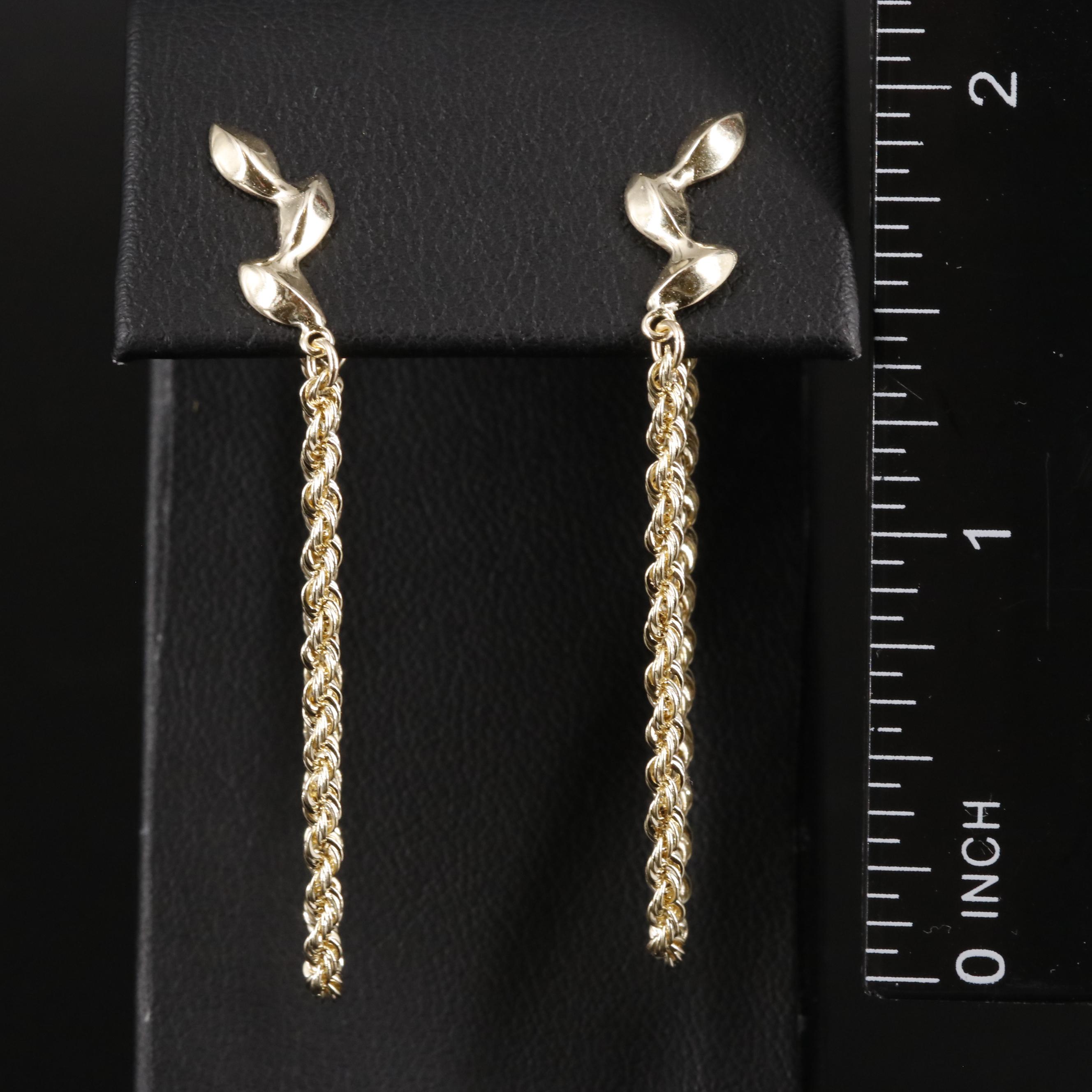 10K French Rope Chain Drop Earrings EBTH