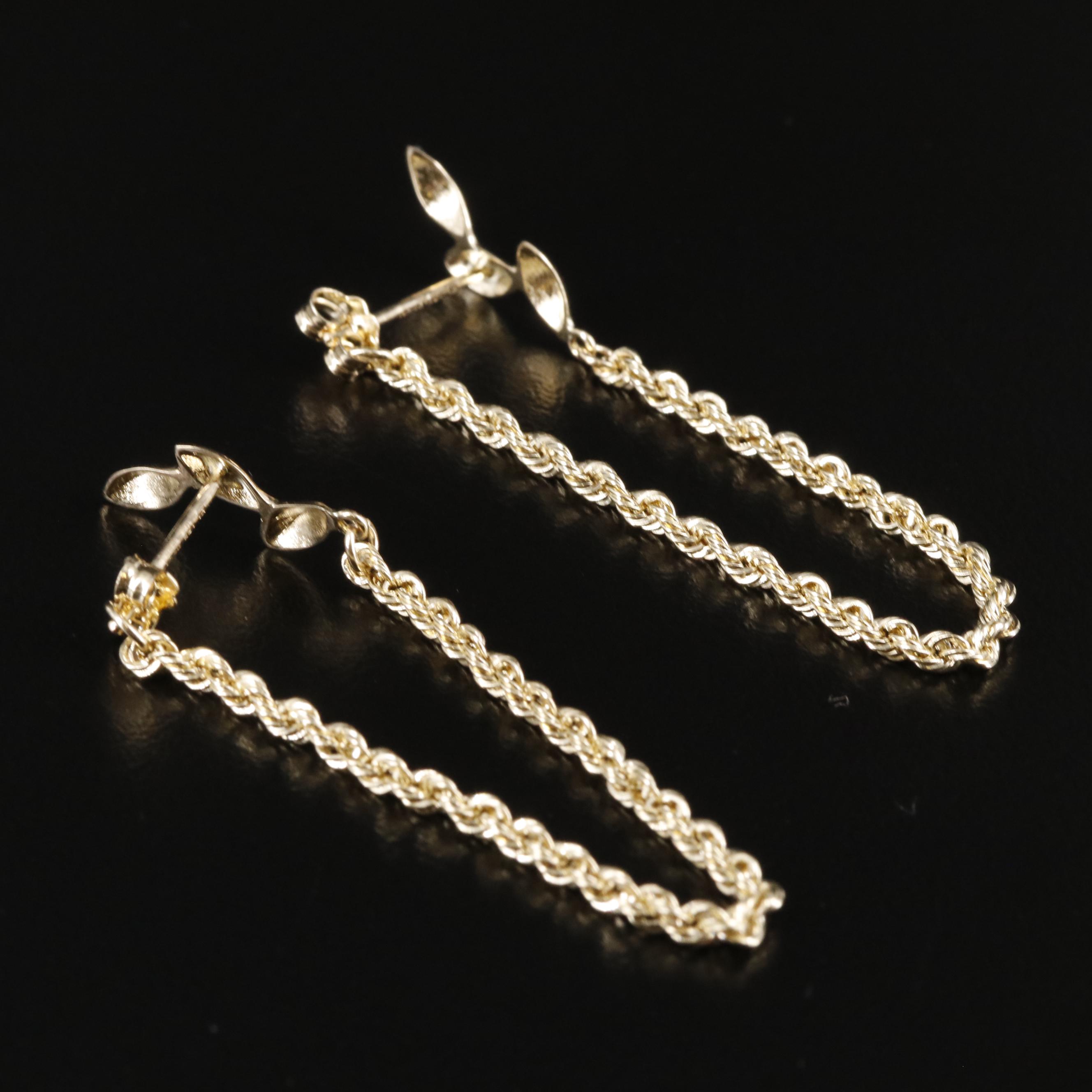 10K French Rope Chain Drop Earrings EBTH