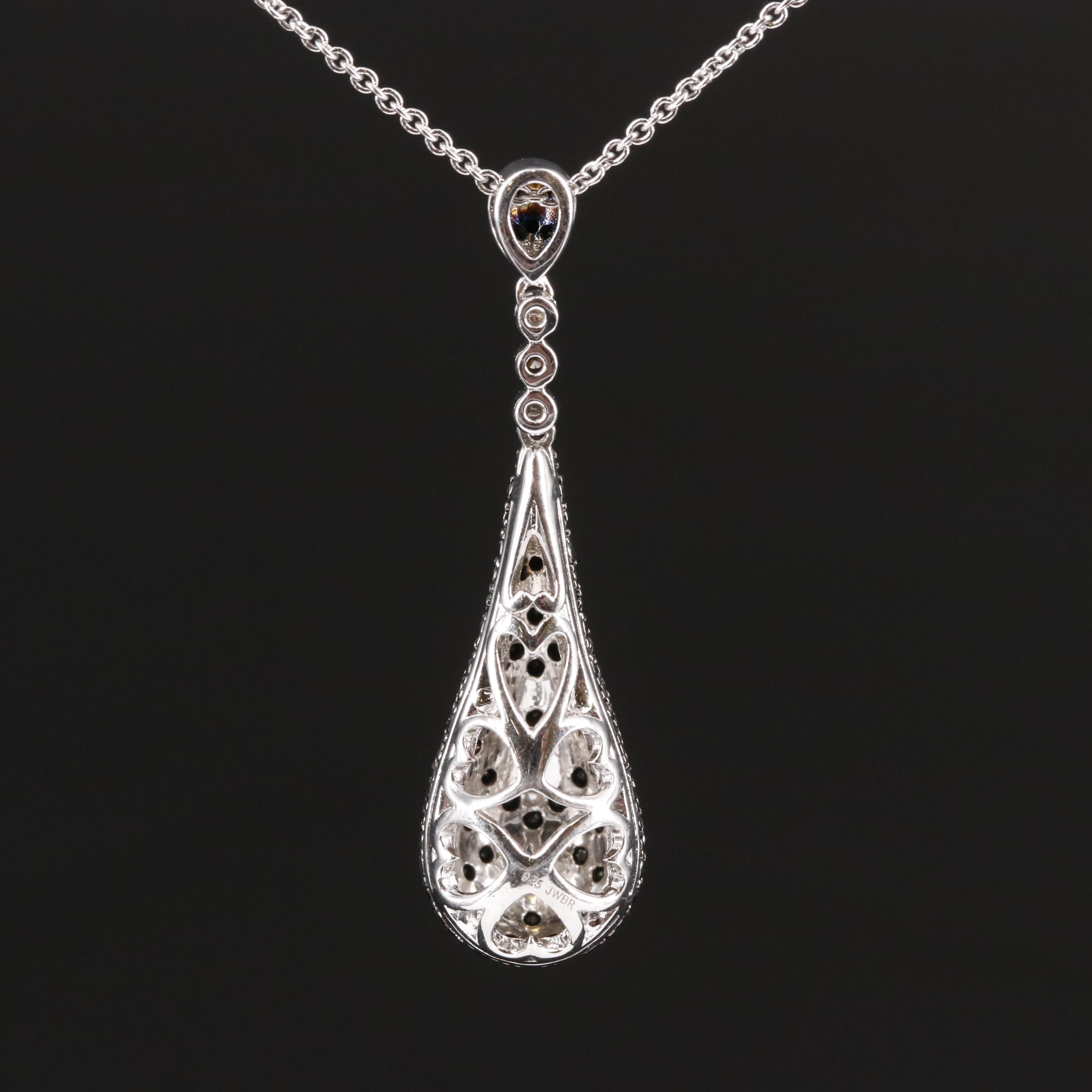 Sterling Diamond Pear Drop Pendant Necklace EBTH