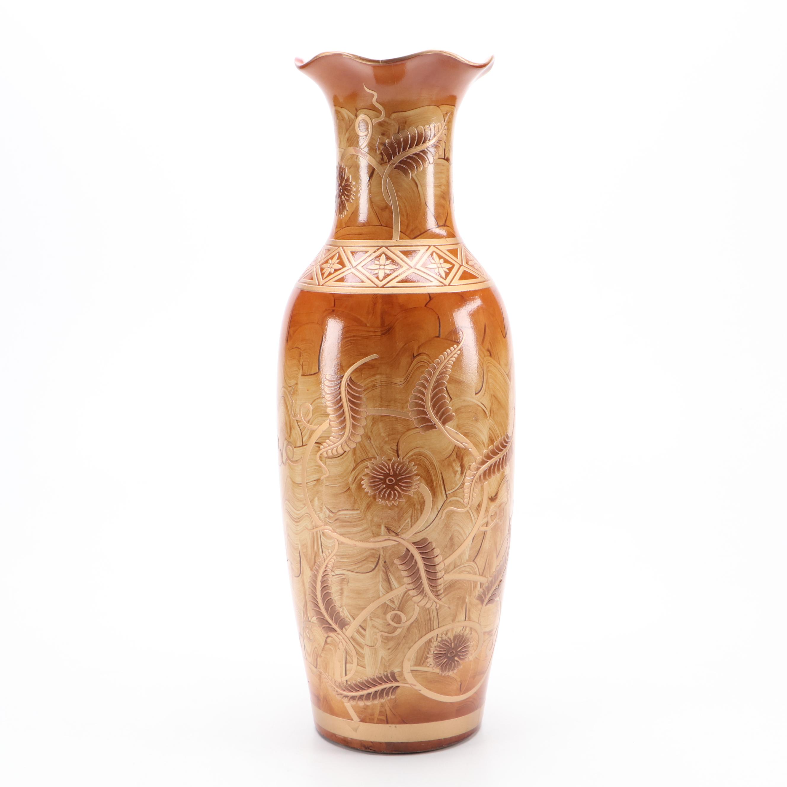 Chinese Ceramic Floor Vase with Other Metal Painted Bin EBTH