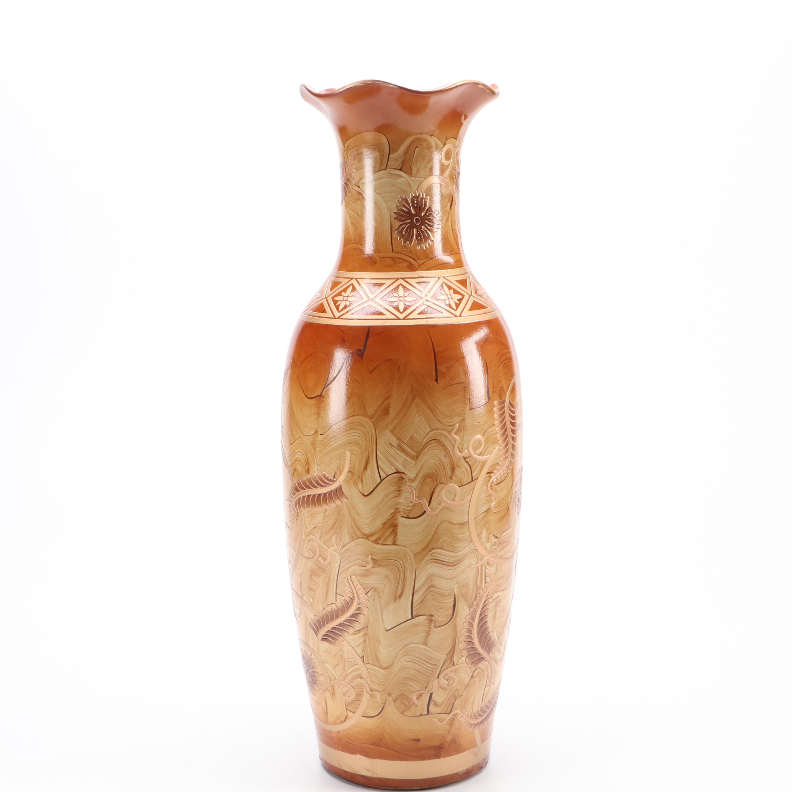 Chinese Ceramic Floor Vase with Other Metal Painted Bin EBTH