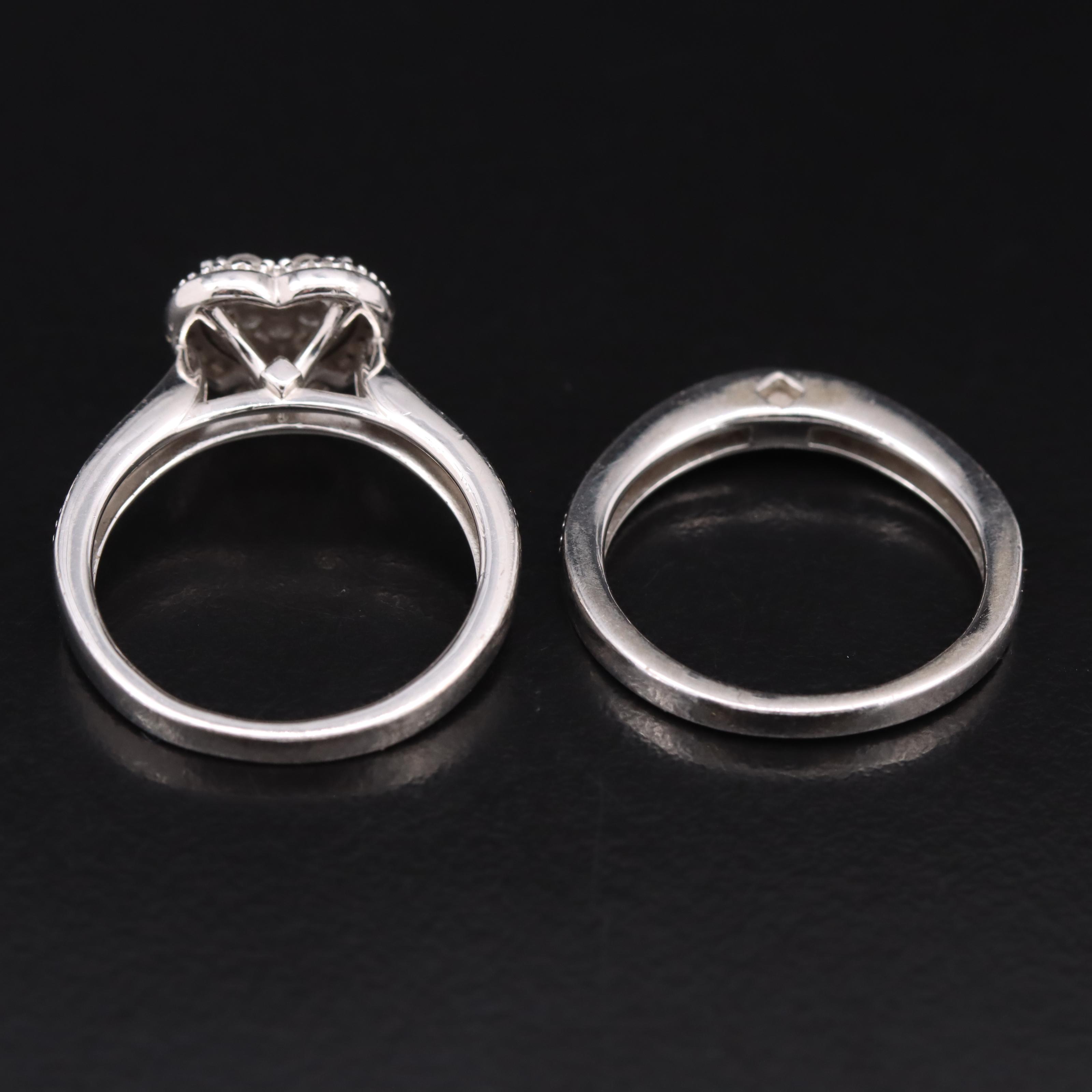 Sterling Diamond Heart Ring Set EBTH