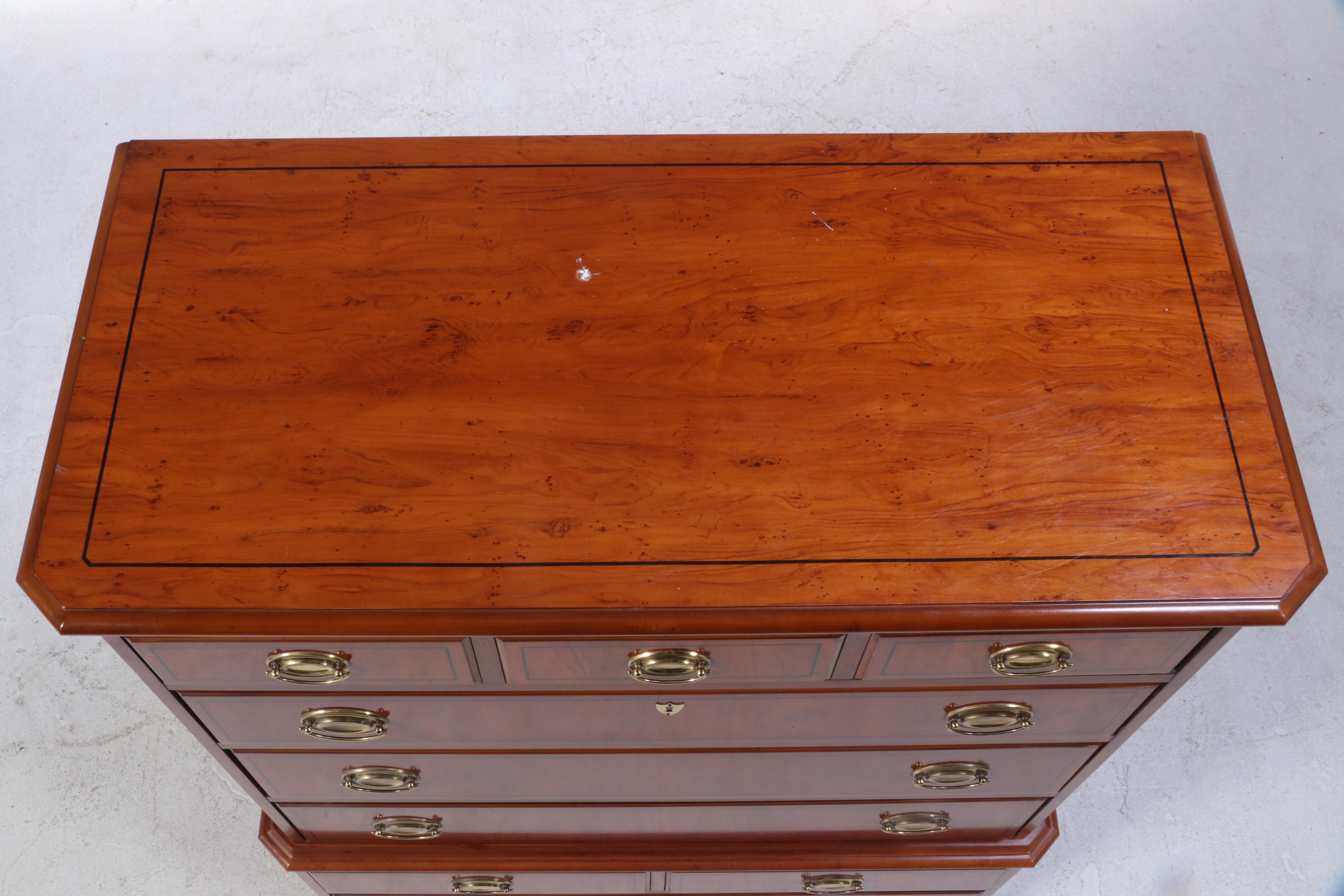 Drexel "Yorkshire" Yew Wood and Maple SevenDrawer ChestonChest EBTH