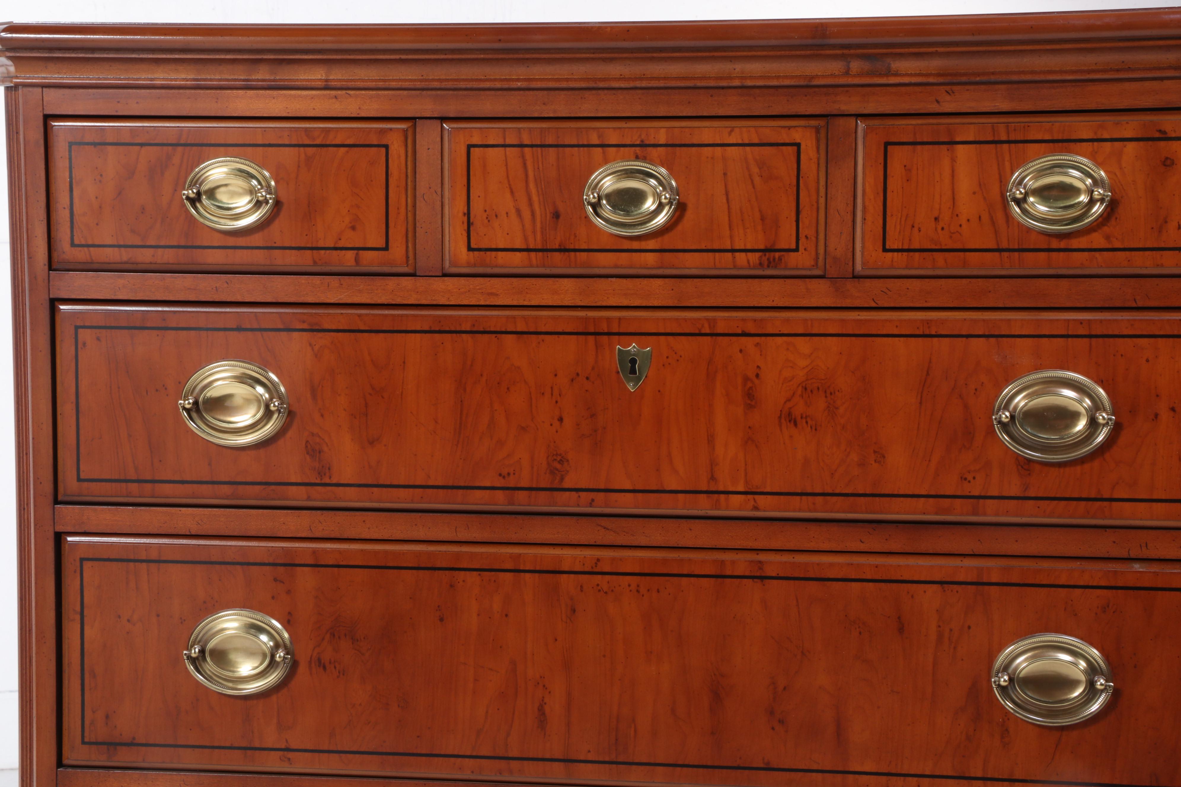 Drexel "Yorkshire" Yew Wood and Maple SevenDrawer ChestonChest EBTH