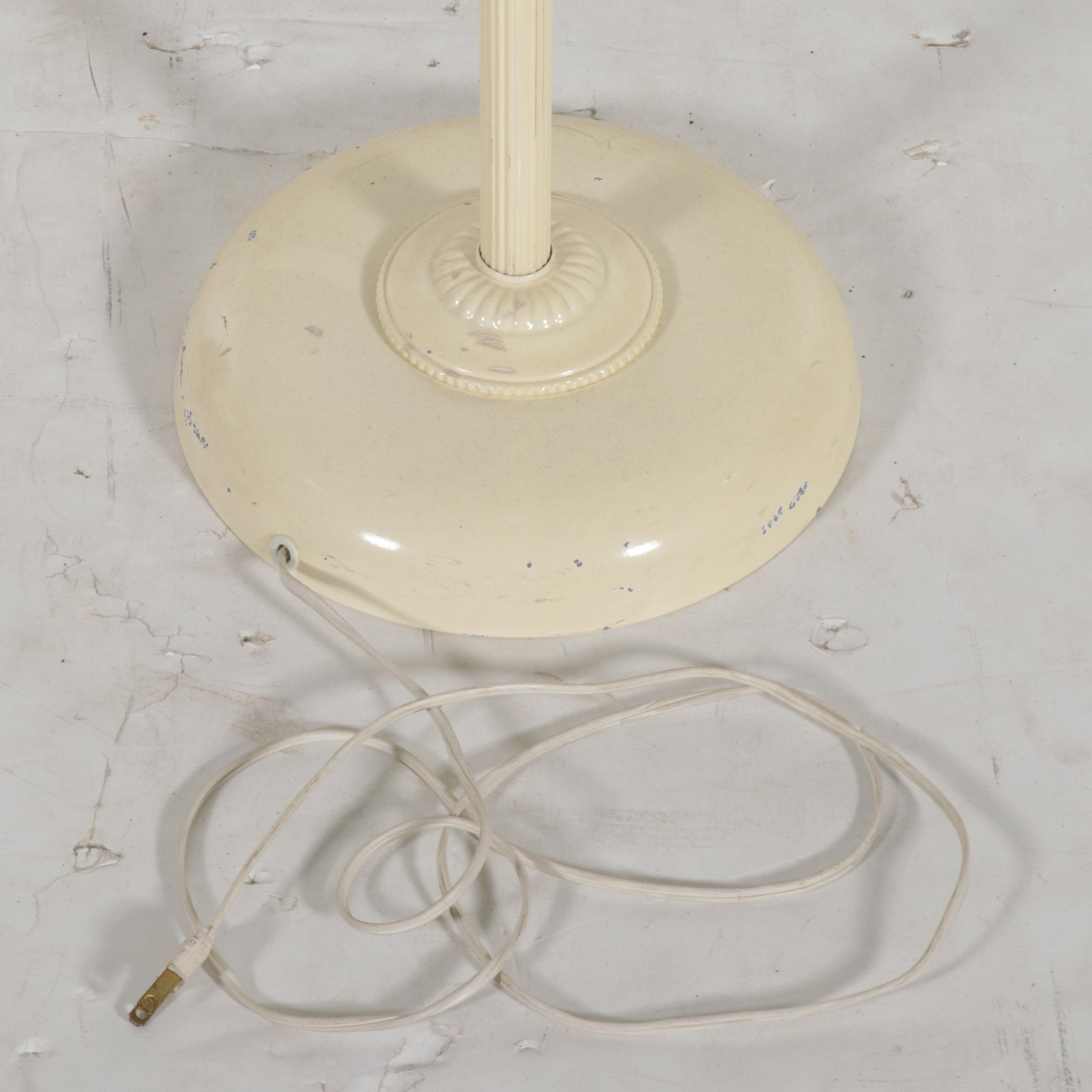Metal Glass Top Lamp Table with Woven Cord Lampshade, Mid 20th Century