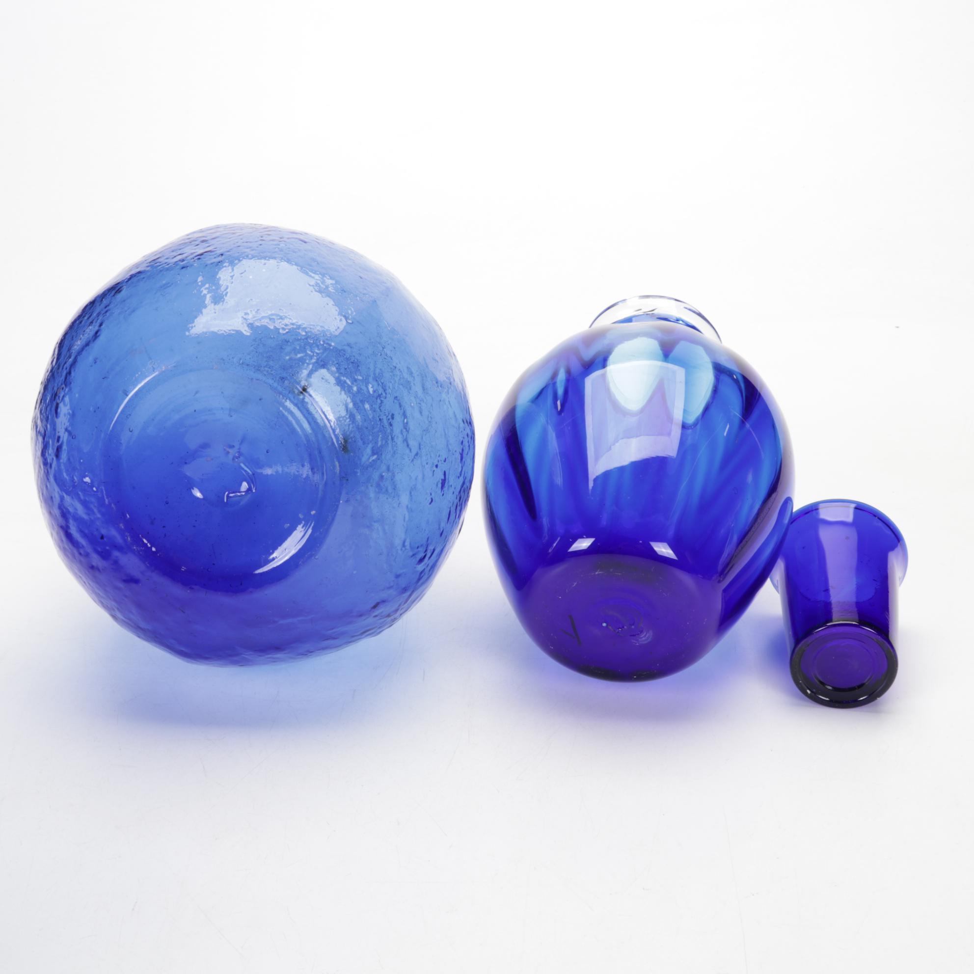 Crate & Barrel Hurricane Vase with Other Cobalt Blue and Clear Glass