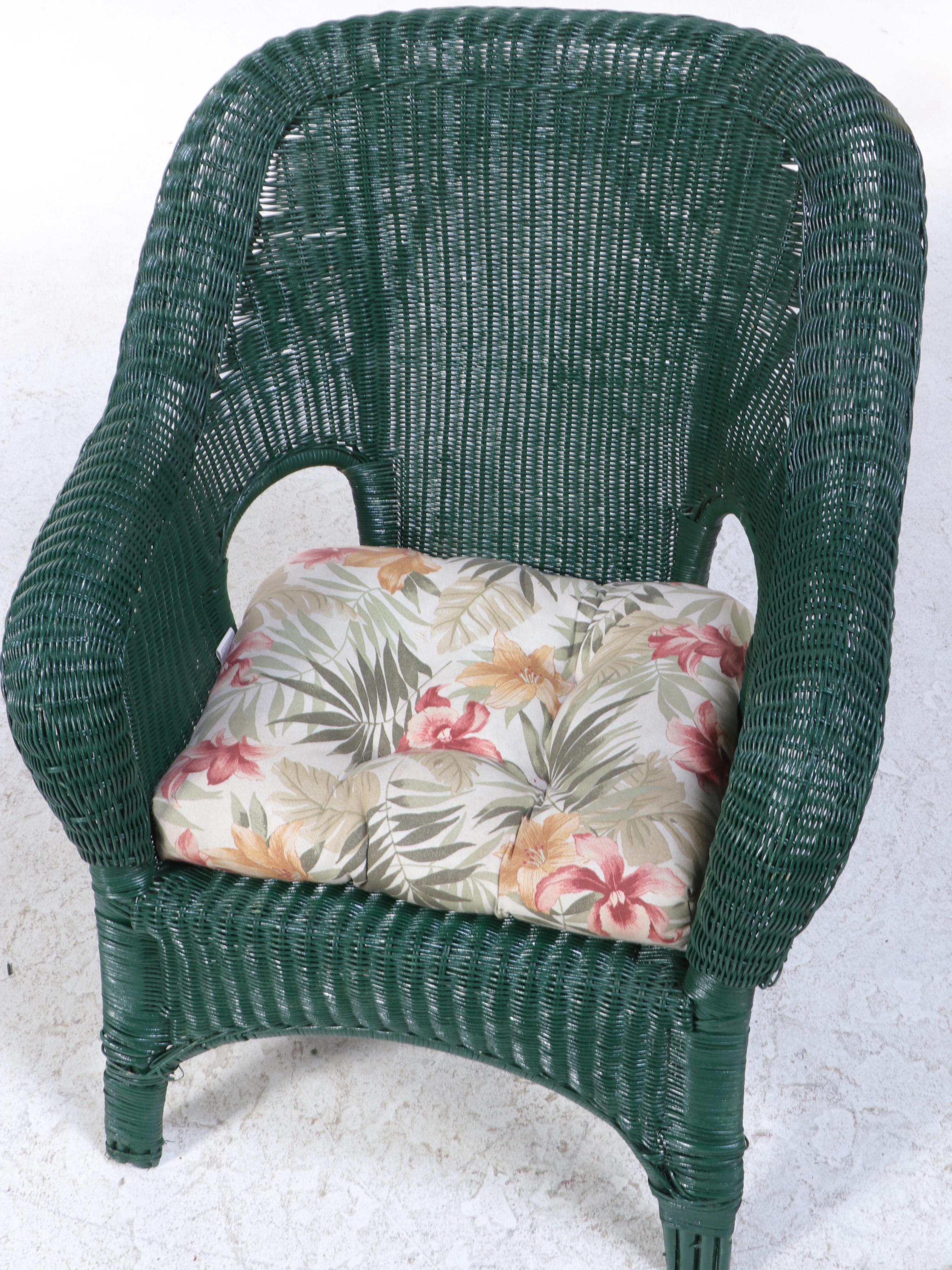 Green Wicker Patio Armchairs and Side Tables EBTH