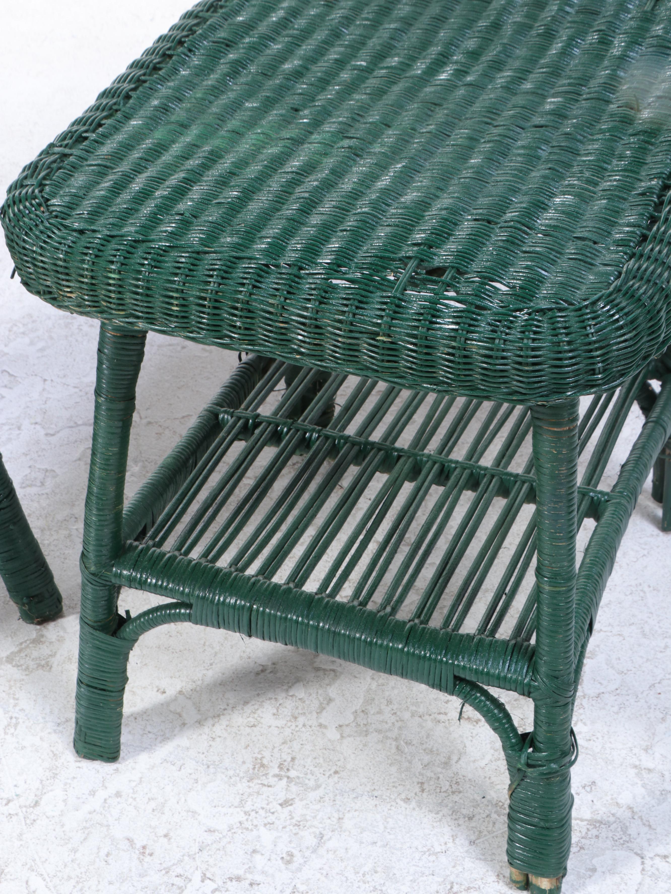 Green Wicker Patio Armchairs and Side Tables EBTH