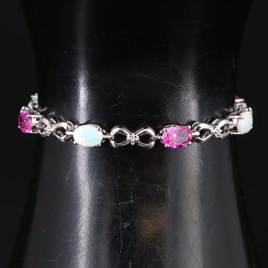 Sterling Opal, Ruby and Diamond Bracelet