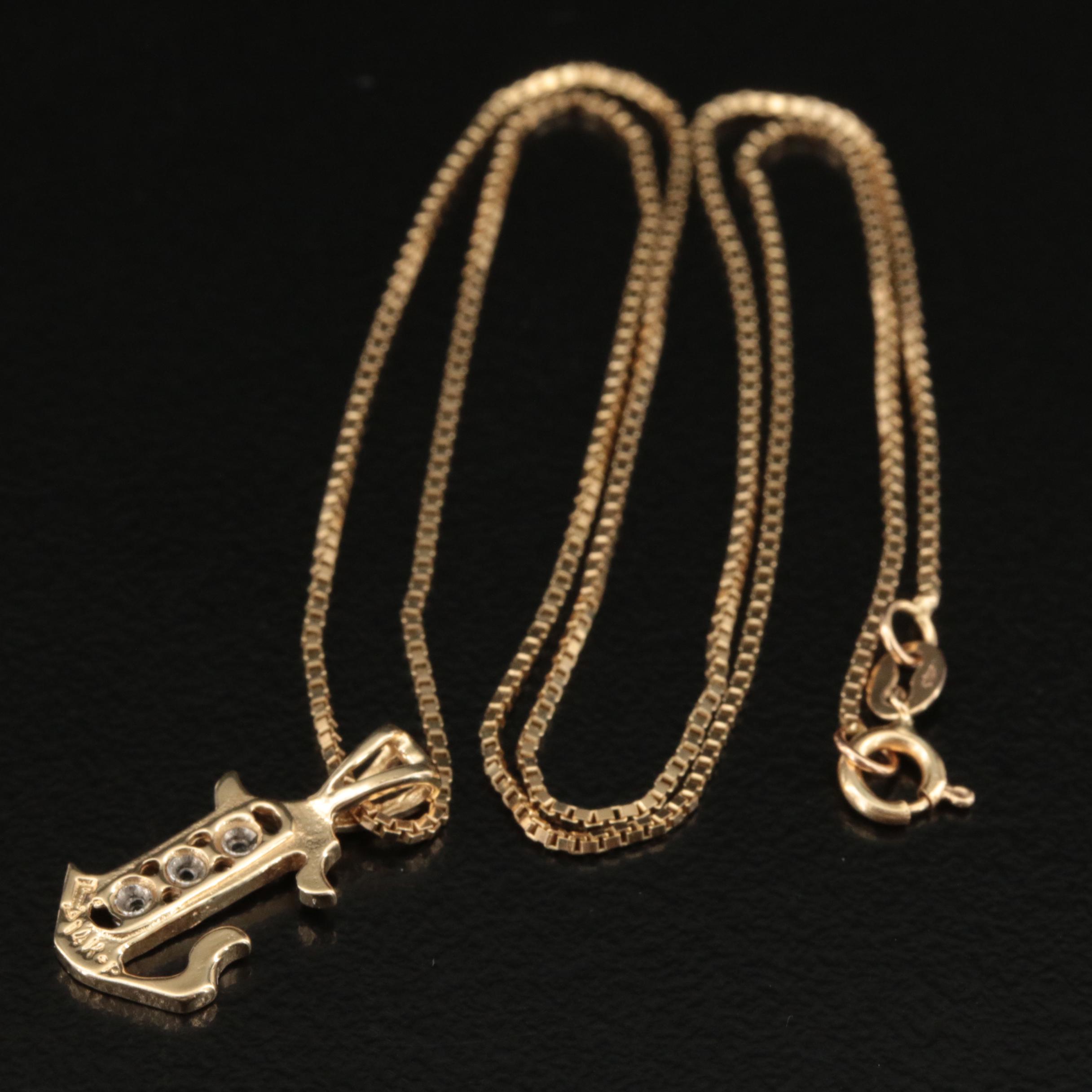 14K 0.02 CTW Diamond Old English "J" Pendant Necklace EBTH