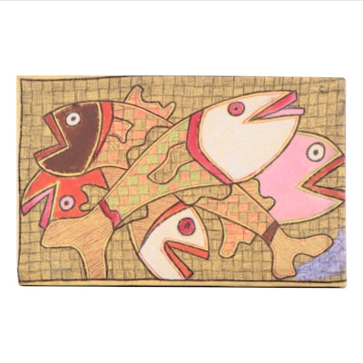 Kayode Buraimoh Stylized Fish Mixed Media Painting